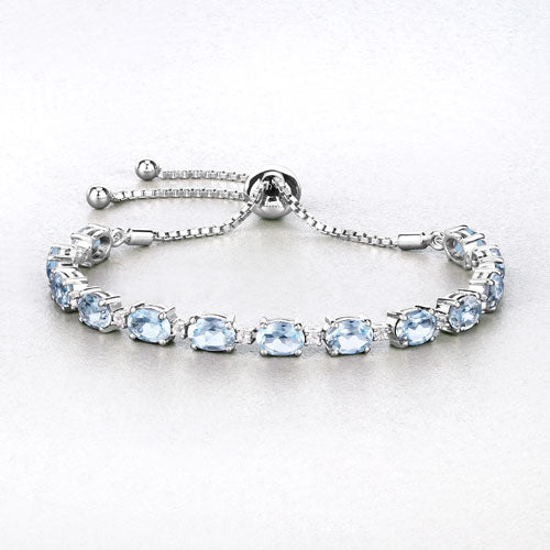 12.83 Carat Genuine Blue Topaz and White Topaz .925 Sterling Silver Bracelet - Image 8