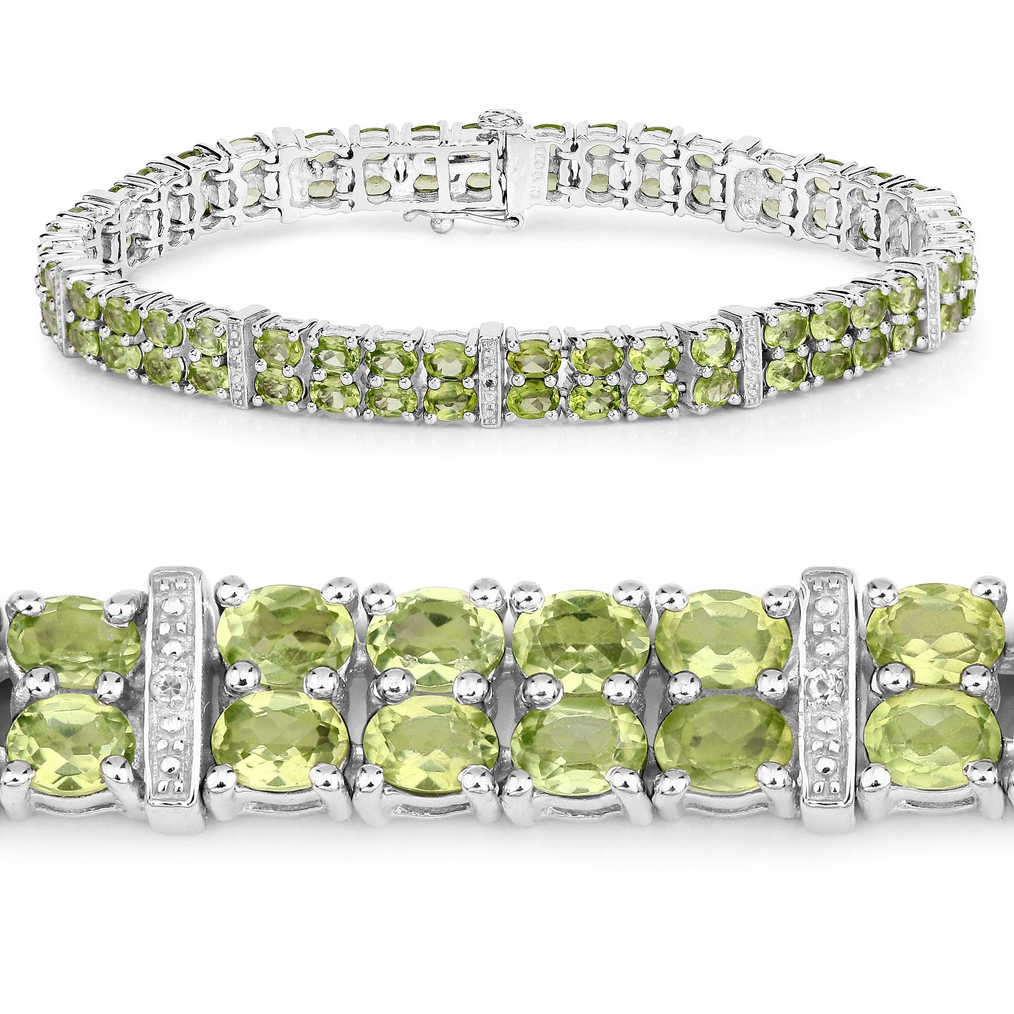 12.97 Carat Genuine Peridot and White Topaz .925 Sterling Silver Bracelet - Image 2