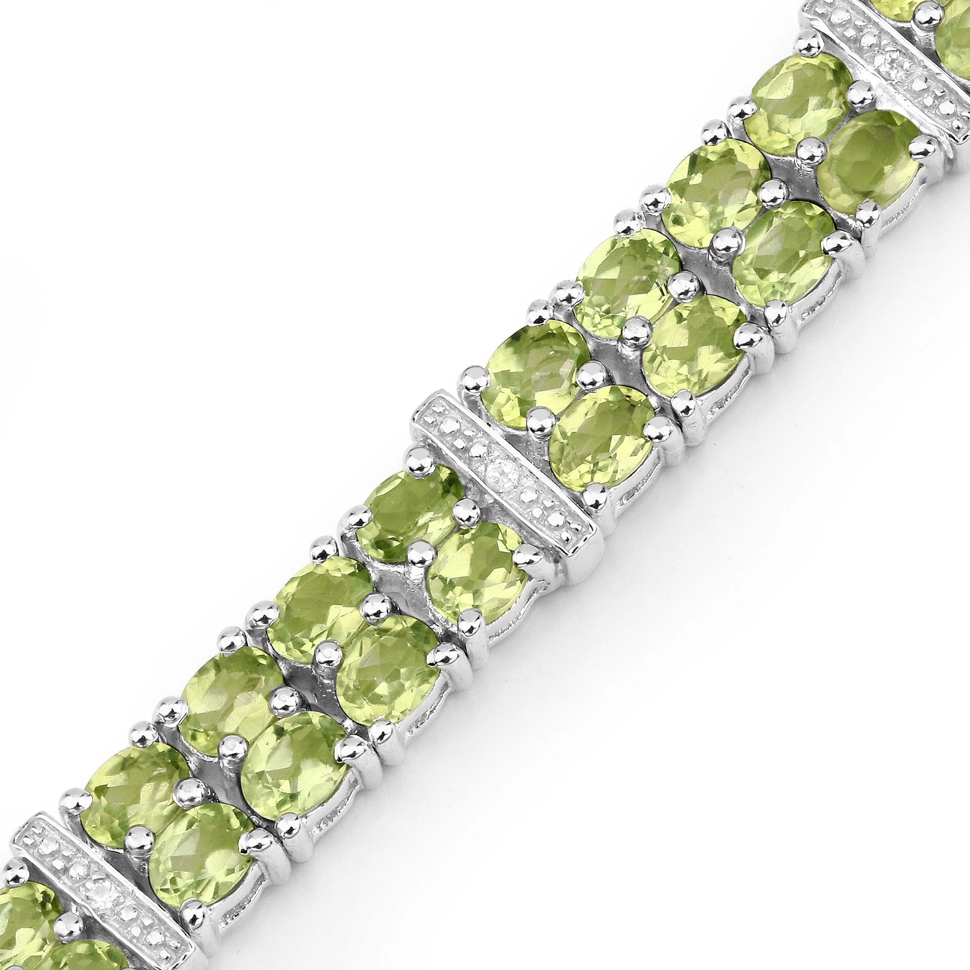12.97 Carat Genuine Peridot and White Topaz .925 Sterling Silver Bracelet - Image 3