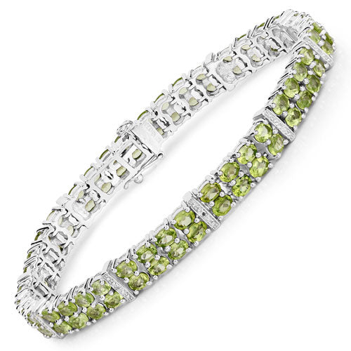 12.97 Carat Genuine Peridot and White Topaz .925 Sterling Silver Bracelet - Image 5