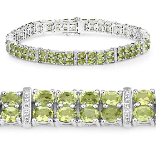 12.97 Carat Genuine Peridot and White Topaz .925 Sterling Silver Bracelet - Image 6