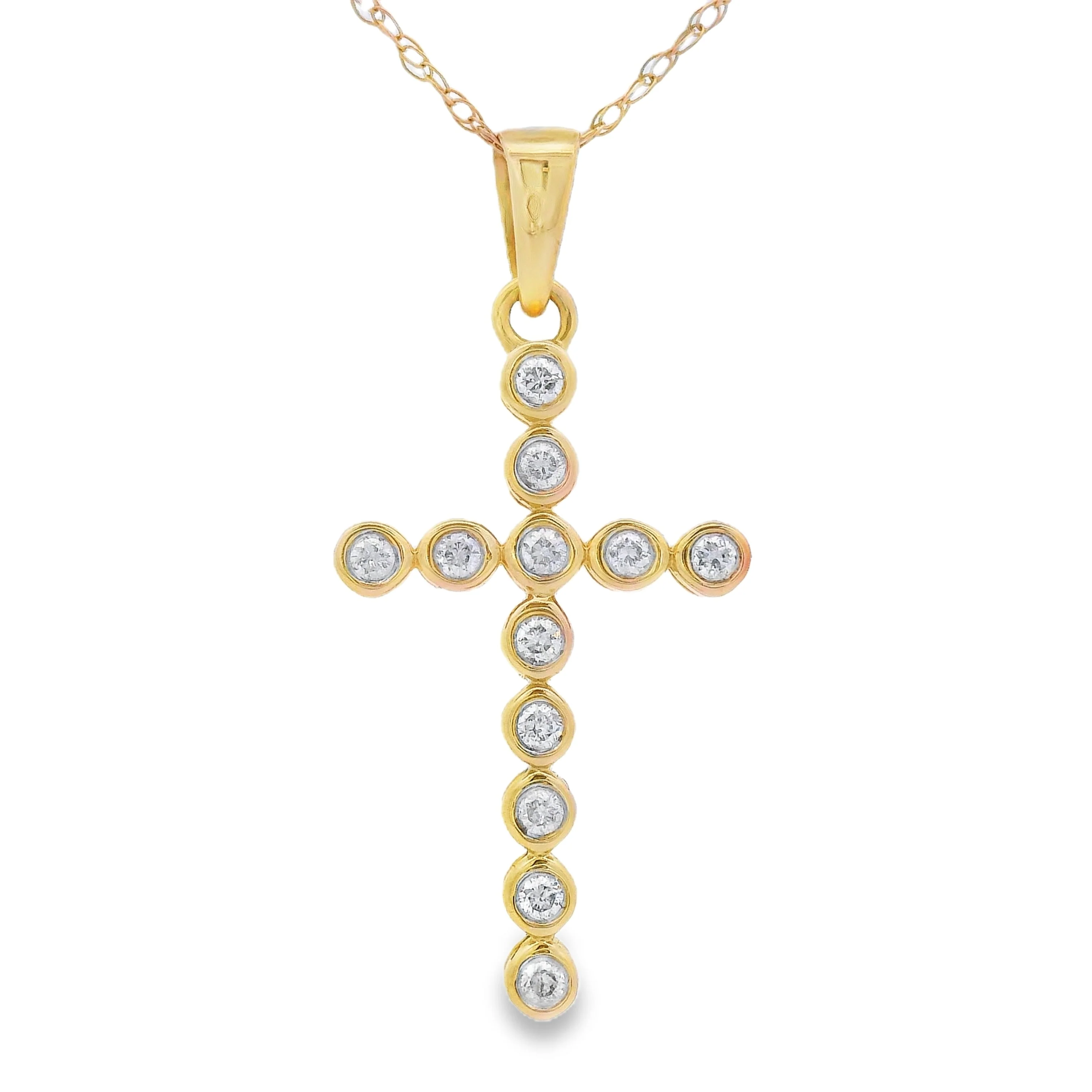 .12ct Diamond Cross Religious Pendant 14KT Yellow Gold