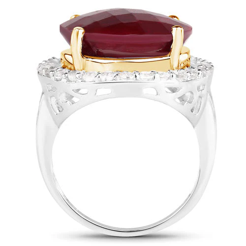 13.10 Carat Dyed Ruby and White Topaz .925 Sterling Silver Ring - Image 2