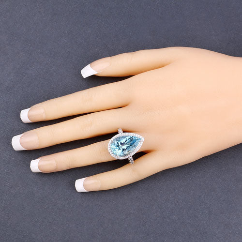 13.42 Carat Genuine Aquamarine and White Diamond 14K White Gold Ring - Image 6