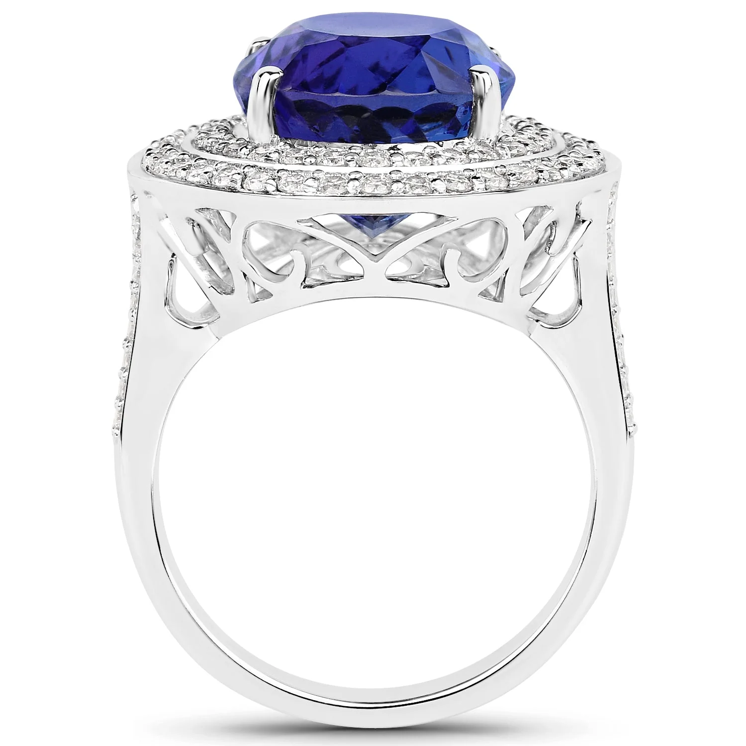 13.78 Carat Genuine Tanzanite and White Diamond 18K White Gold Ring - Image 2
