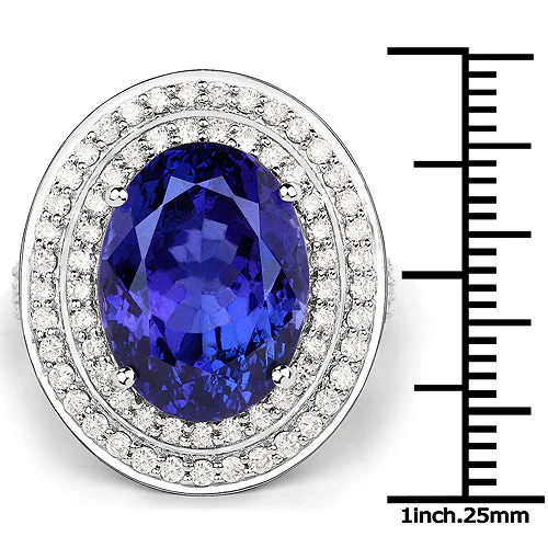 13.78 Carat Genuine Tanzanite and White Diamond 18K White Gold Ring - Image 7