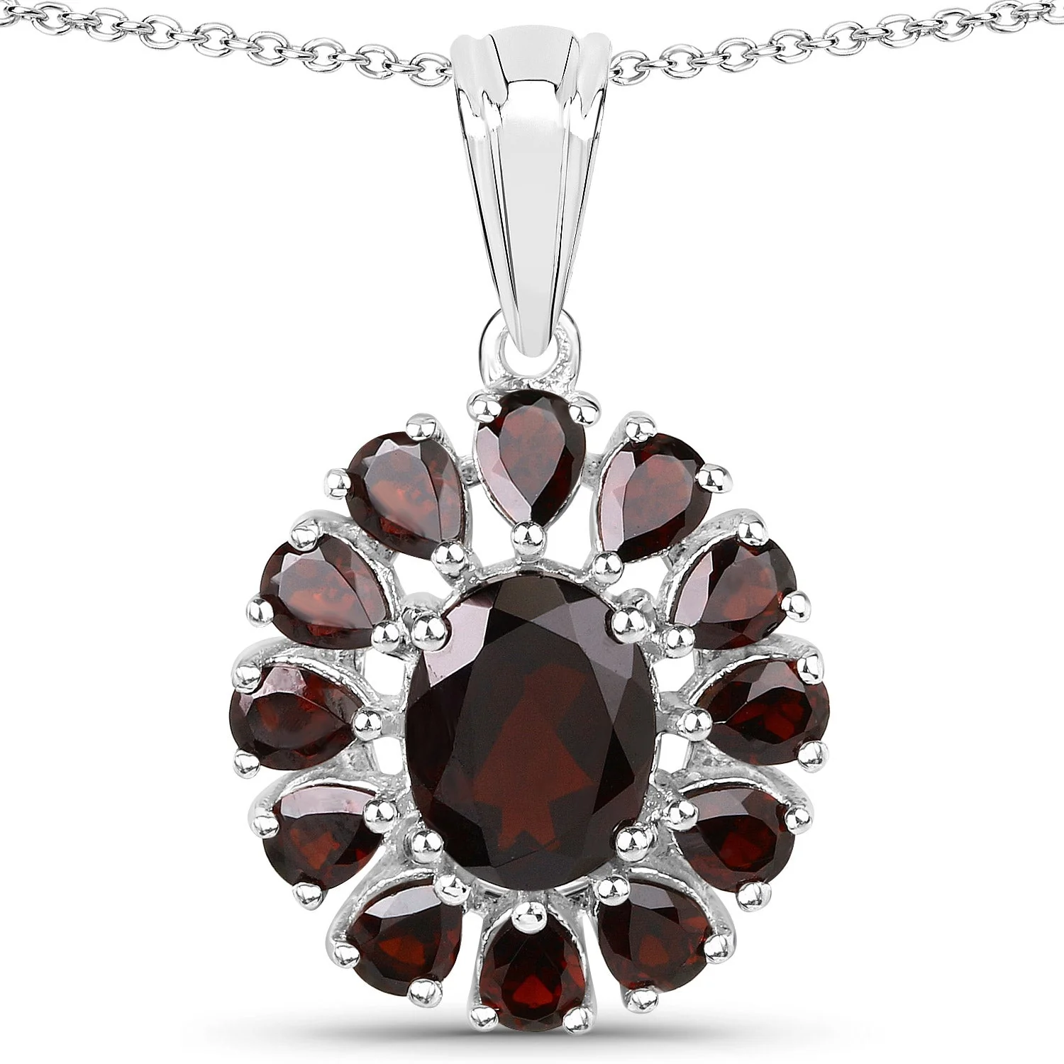 13.82 Carat Genuine Garnet and White Topaz .925 Sterling Silver 3 Piece Jewelry Set (Ring, Earrings, and Pendant w/ Chain) - Image 3
