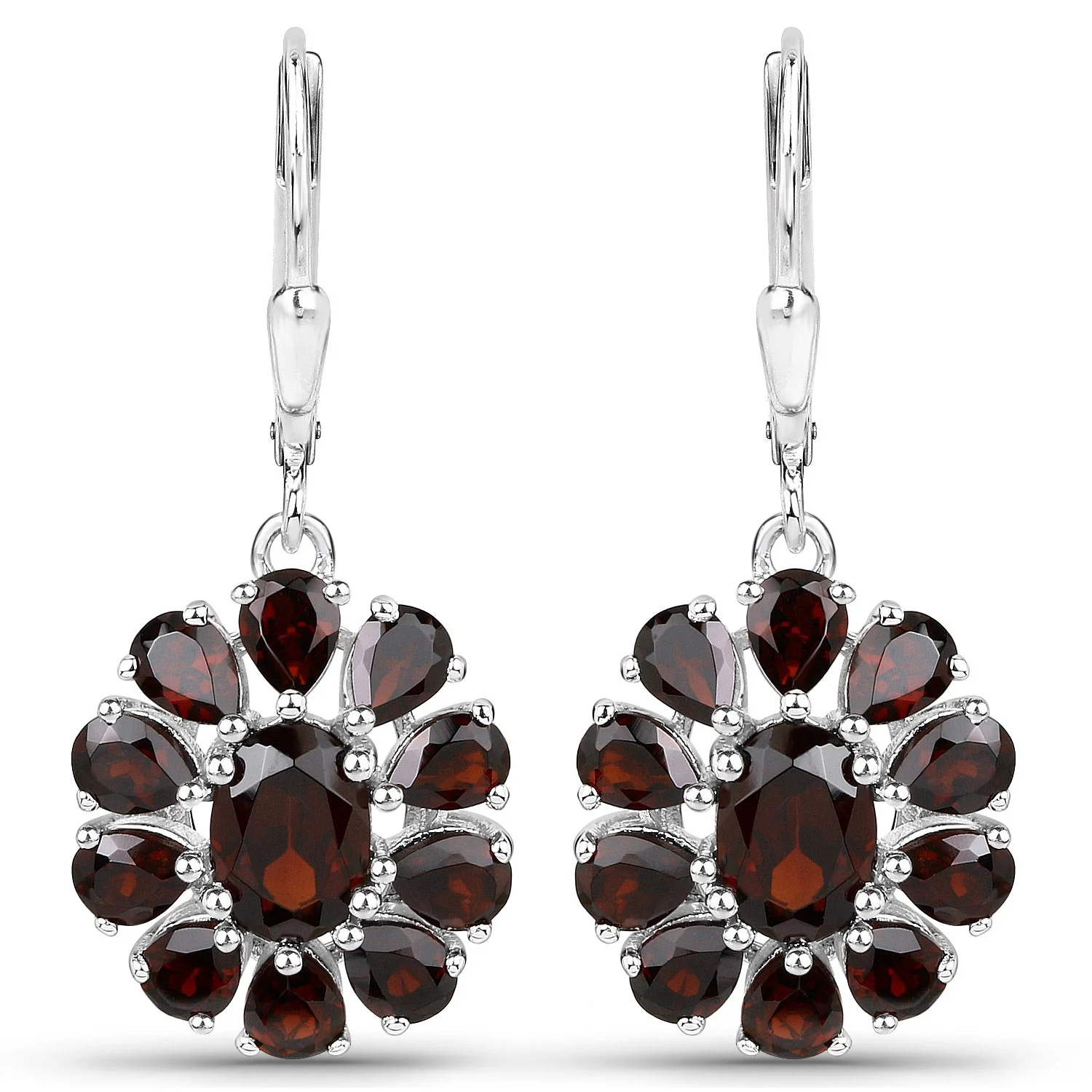 13.82 Carat Genuine Garnet and White Topaz .925 Sterling Silver 3 Piece Jewelry Set (Ring, Earrings, and Pendant w/ Chain) - Image 4