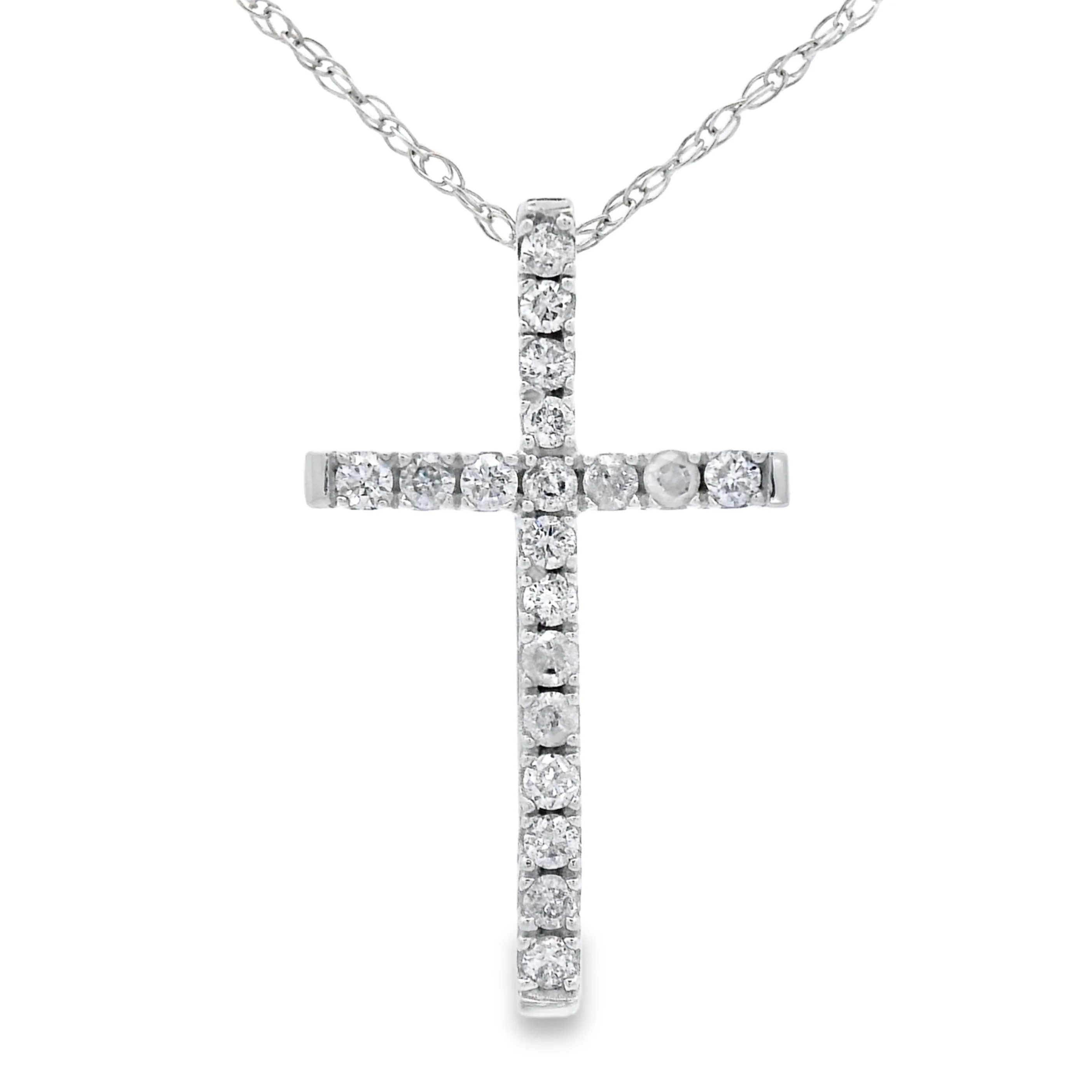 .13ct Diamond Cross Religious Pendant 14KT White Gold