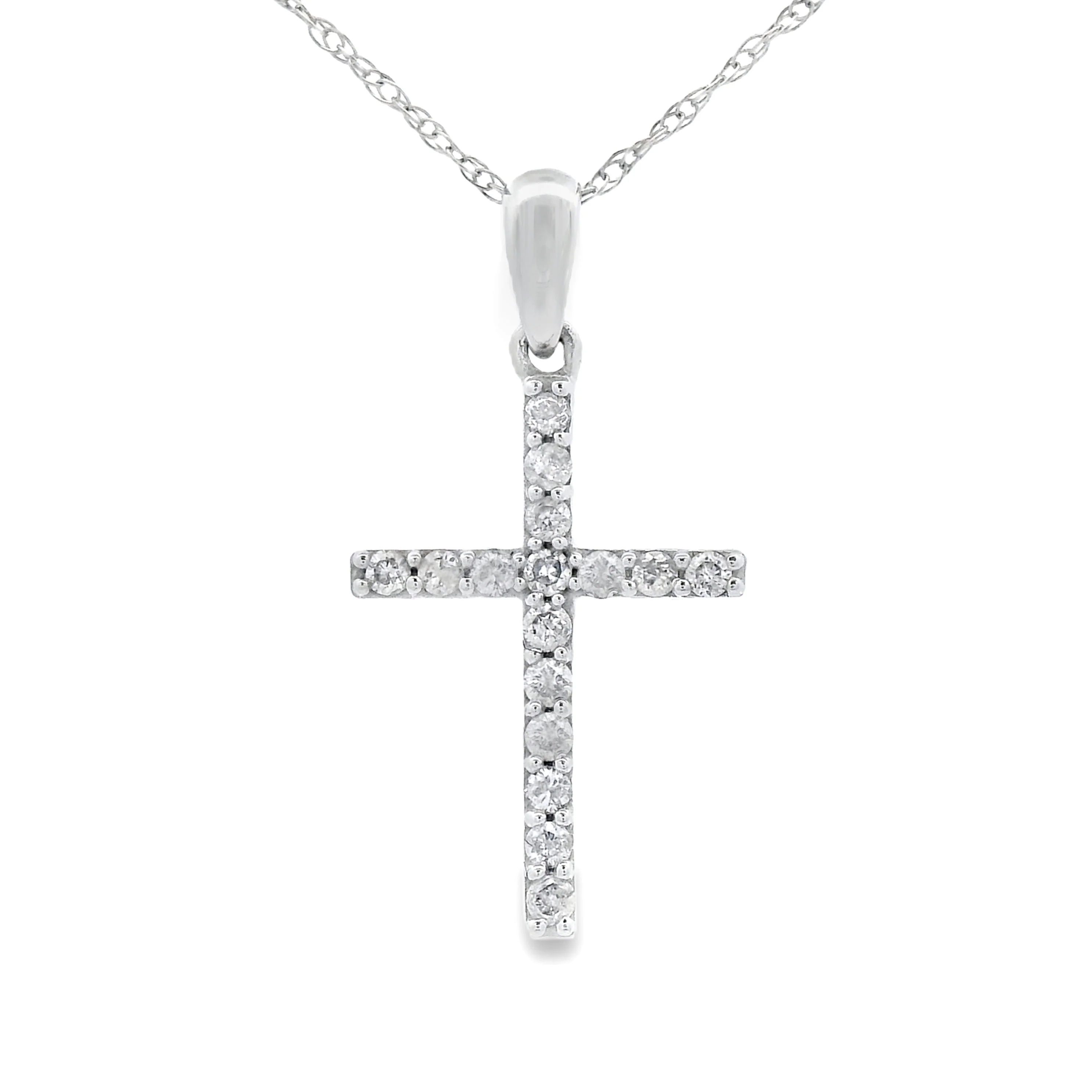 .13ct Diamond Cross Religious Pendant 14KT White Gold