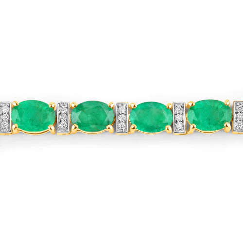 14.05 Carat Genuine Zambian Emerald and White Diamond 14K Yellow Gold Bracelet - Image 2