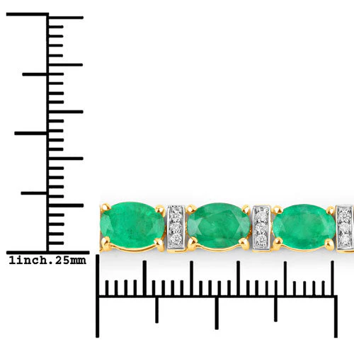 14.05 Carat Genuine Zambian Emerald and White Diamond 14K Yellow Gold Bracelet - Image 3