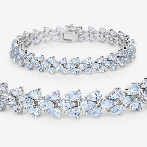 14.11 Carat Genuine Aquamarine .925 Sterling Silver Bracelet - Image 8