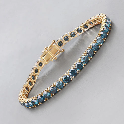 14.33 Carat Genuine Blue Diamond 14K Yellow Gold Bracelet - Image 4