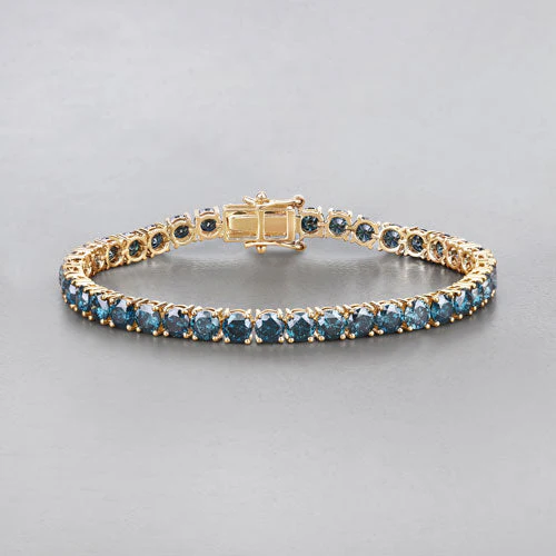14.33 Carat Genuine Blue Diamond 14K Yellow Gold Bracelet - Image 9