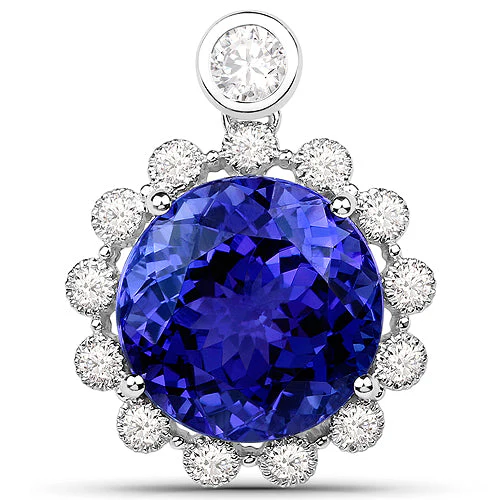 14.36 Carat Genuine Tanzanite and White Diamond 18K White Gold Pendant - Image 3