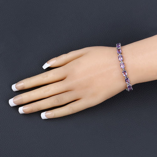 14.40 Carat Genuine Amethyst .925 Sterling Silver Bracelet - Image 4