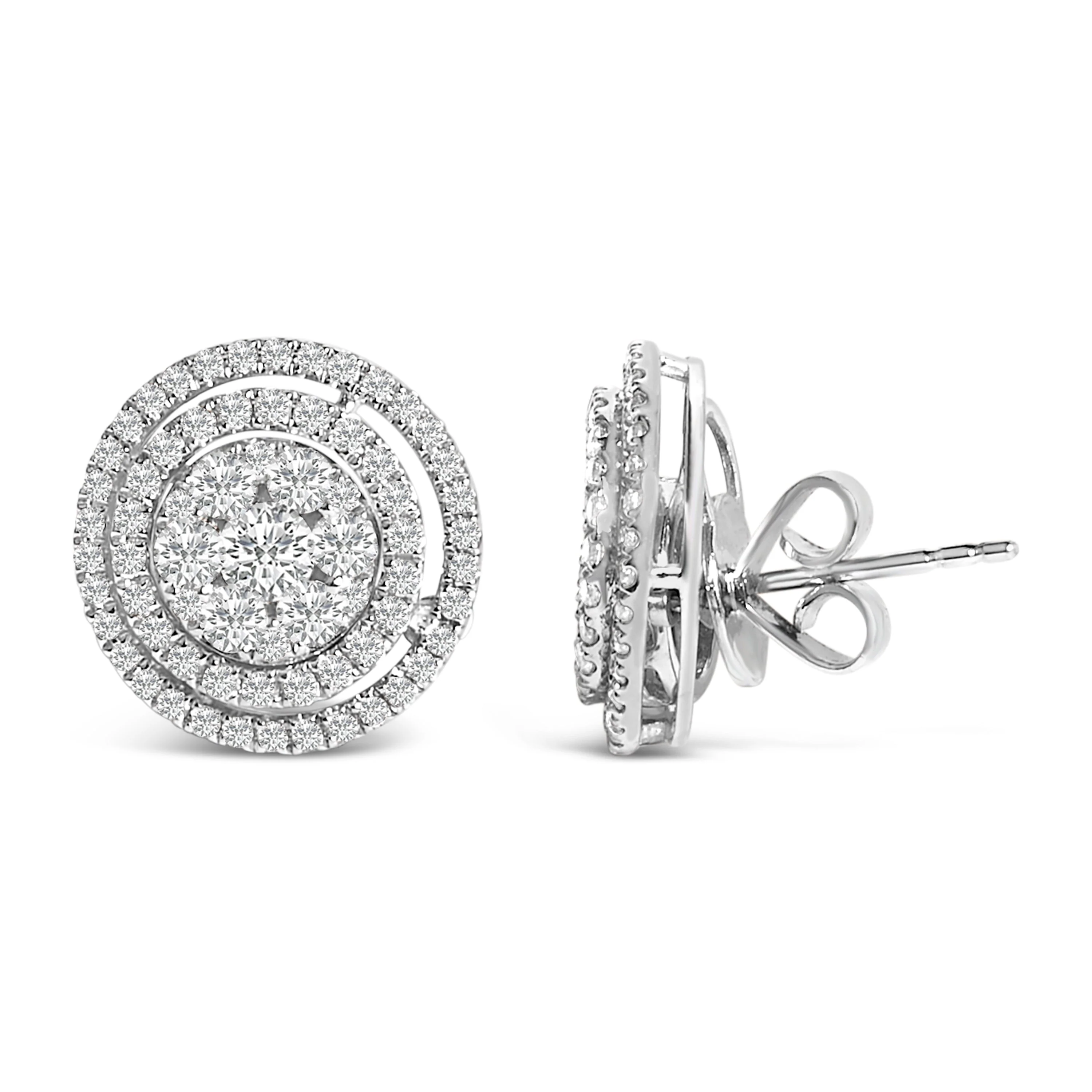 14K Gold 1 3/8 Cttw Diamond Cluster and Double Halo Stud Earring (G-H Color, SI1-SI2 Clarity) - Image 3