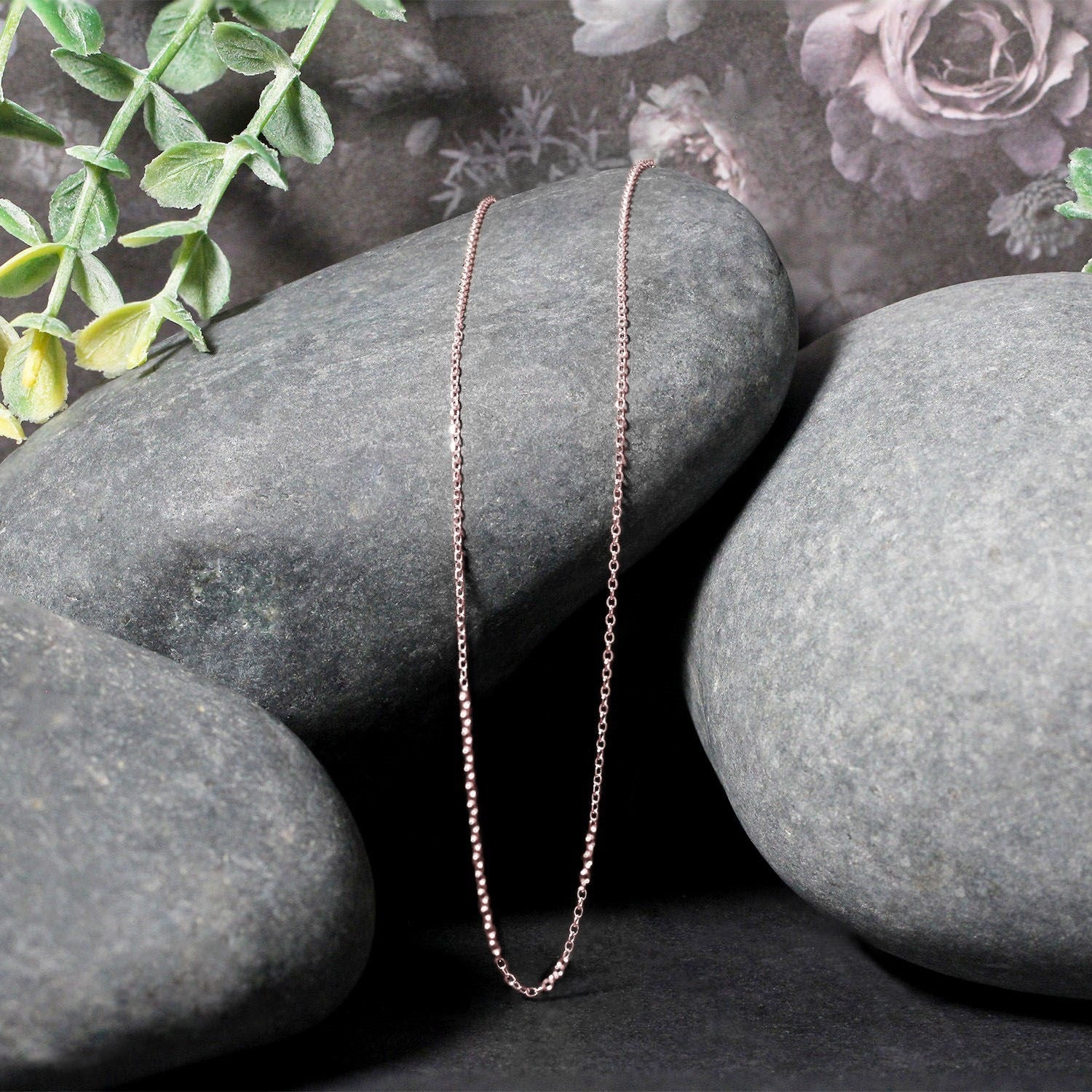 14k Pink Gold Diamond Cut Cable Link Chain 0.8mm - Image 12