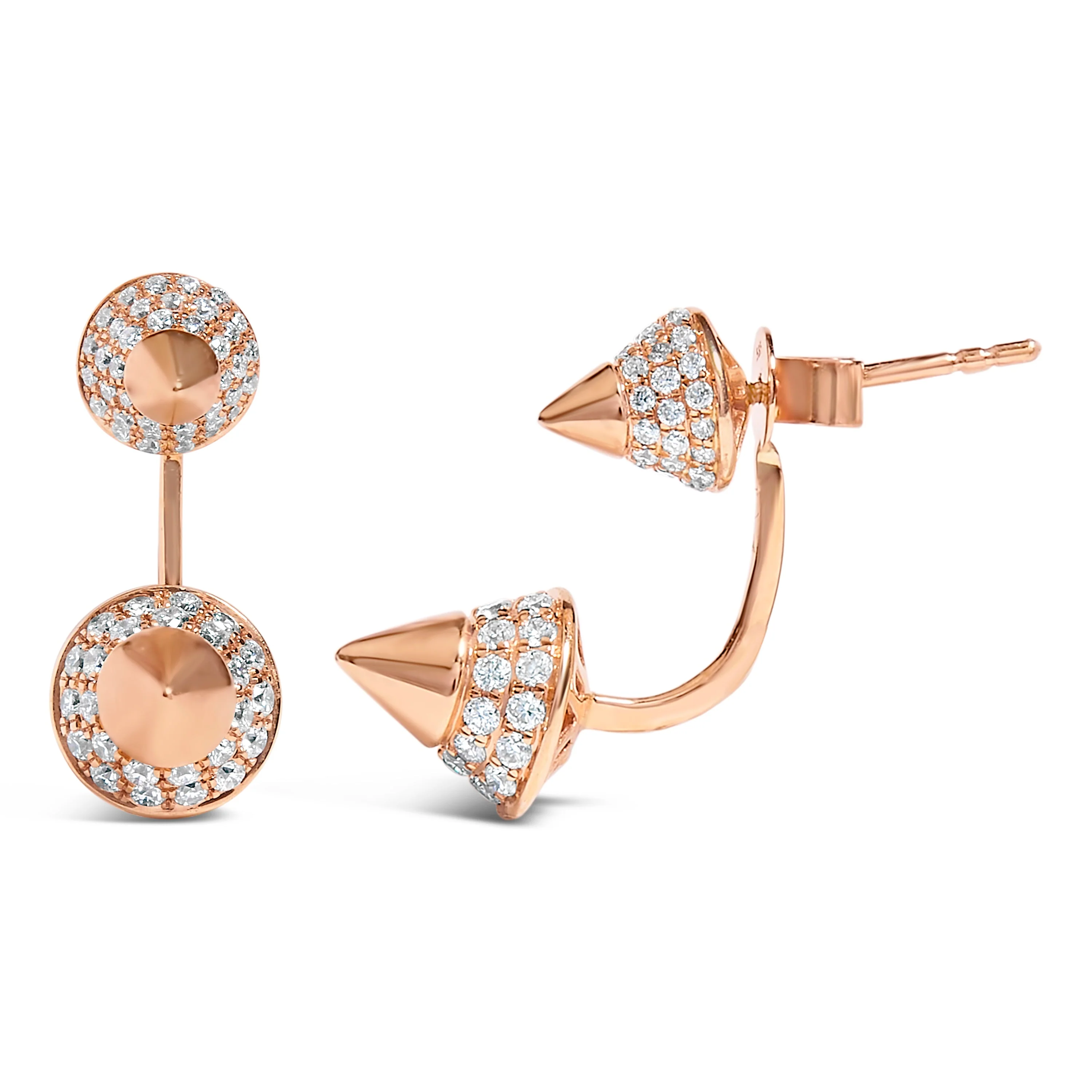 14K Rose Gold 1.00 Cttw Diamond Double Cone Jacket Stud Earring (G-H Color, SI1-SI2 Clarity) - Image 3
