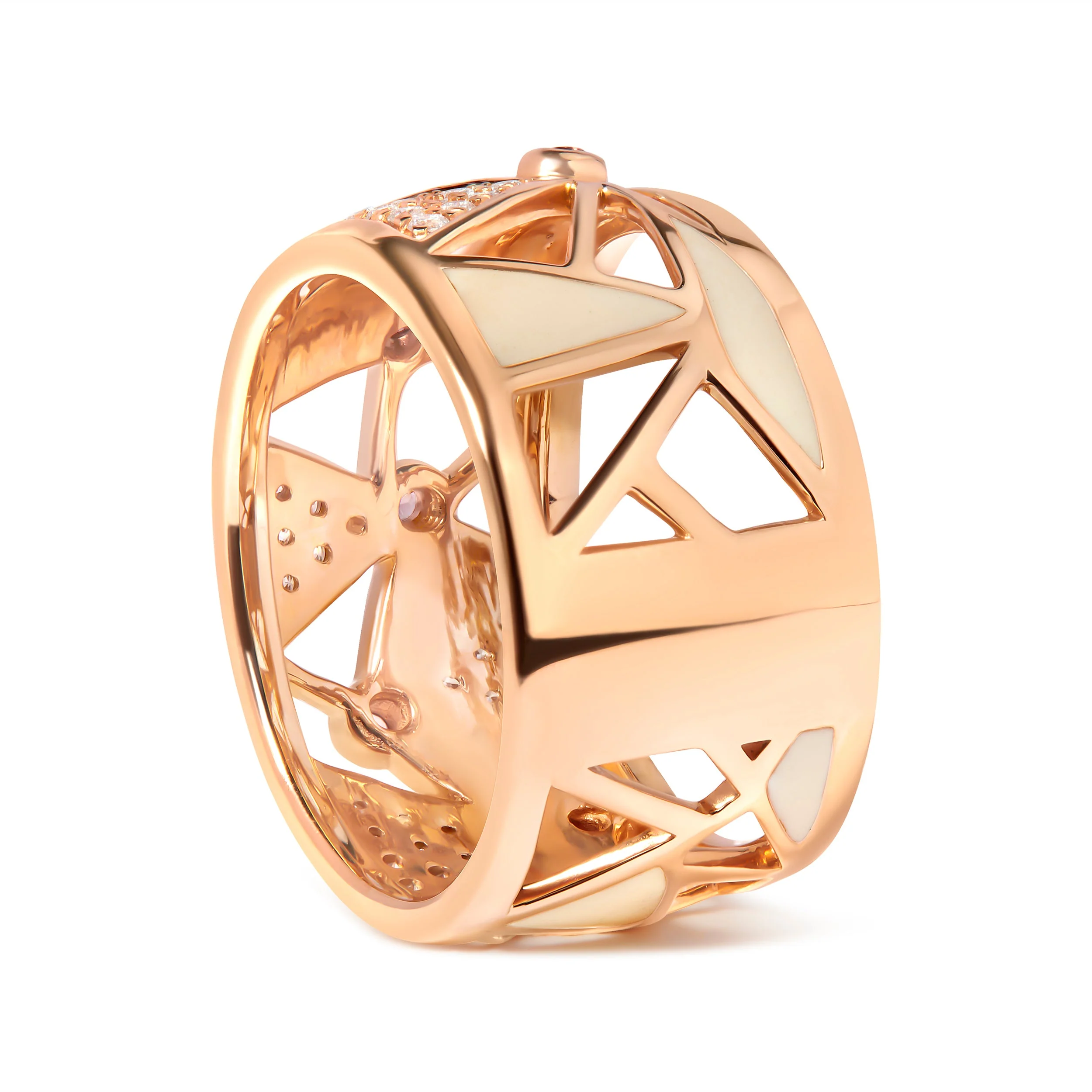 14K Rose Gold 1/3 Cttw Diamond and Pink Tourmaline Cigar Band Ring with White Enamel (G-H Color, SI1-SI2 Clarity) - Image 3