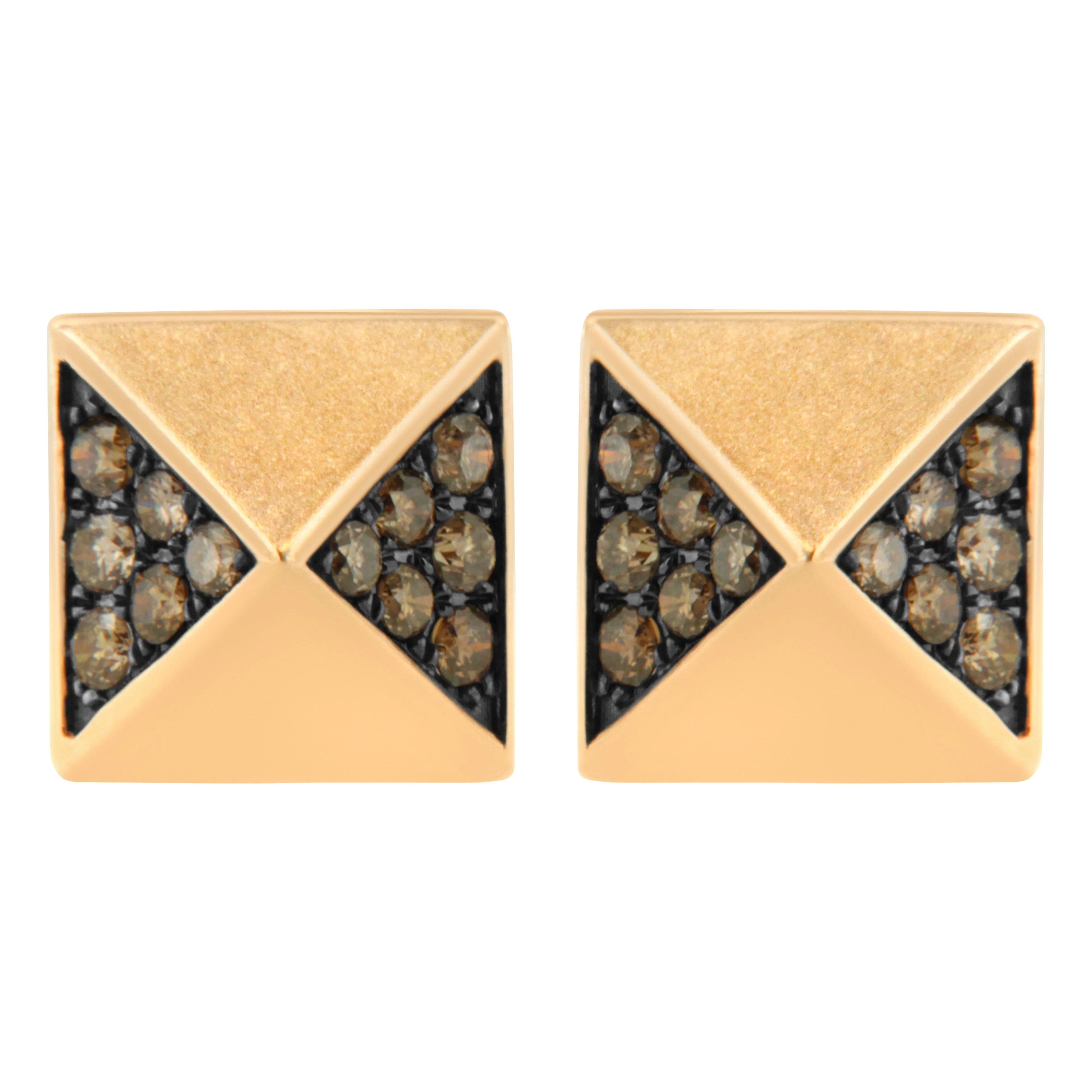 14K Rose Gold 1/4 Cttw Brown Diamond Pyramid Stud Earring (Brown Color, SI1-SI2 Clarity)