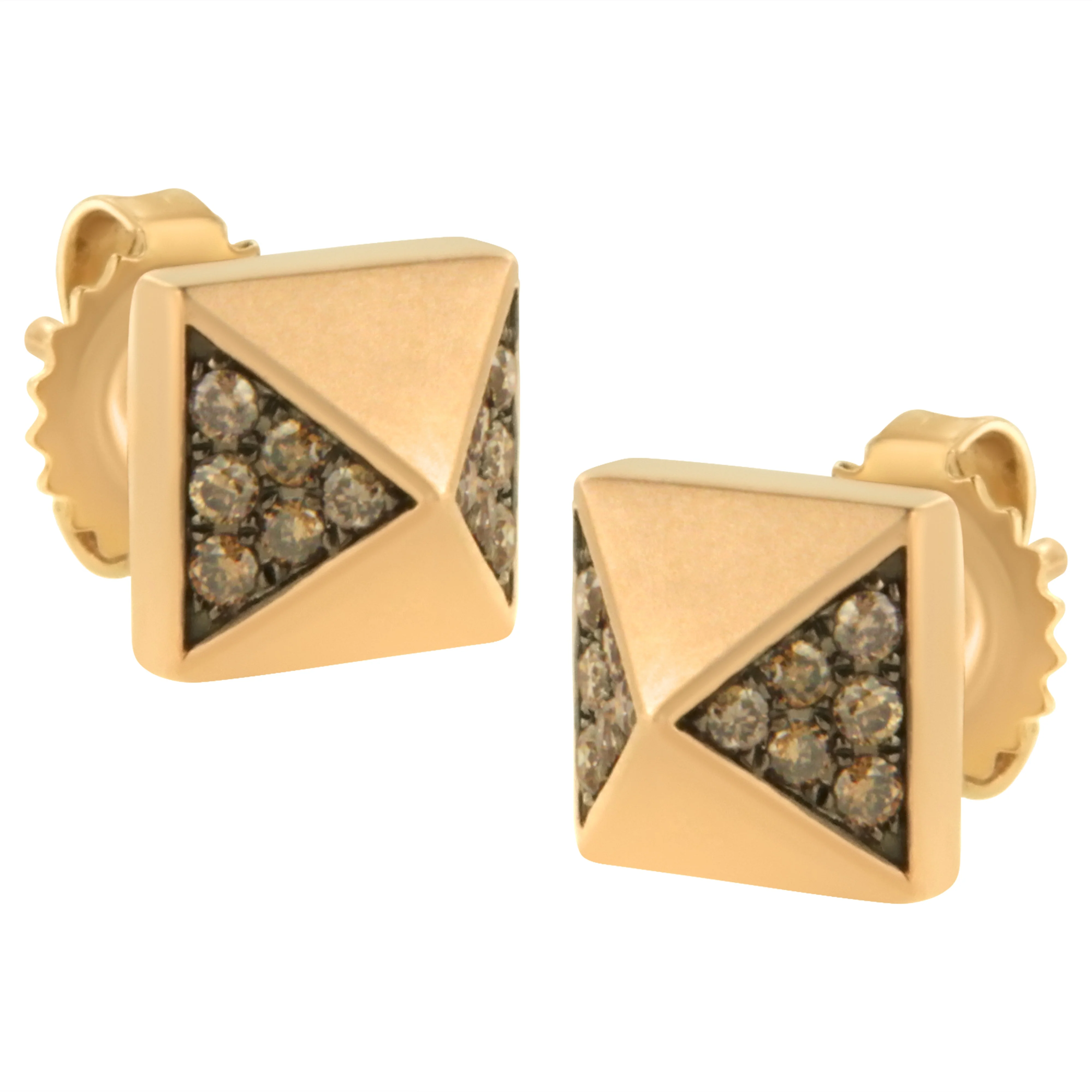 14K Rose Gold 1/4 Cttw Brown Diamond Pyramid Stud Earring (Brown Color, SI1-SI2 Clarity) - Image 3