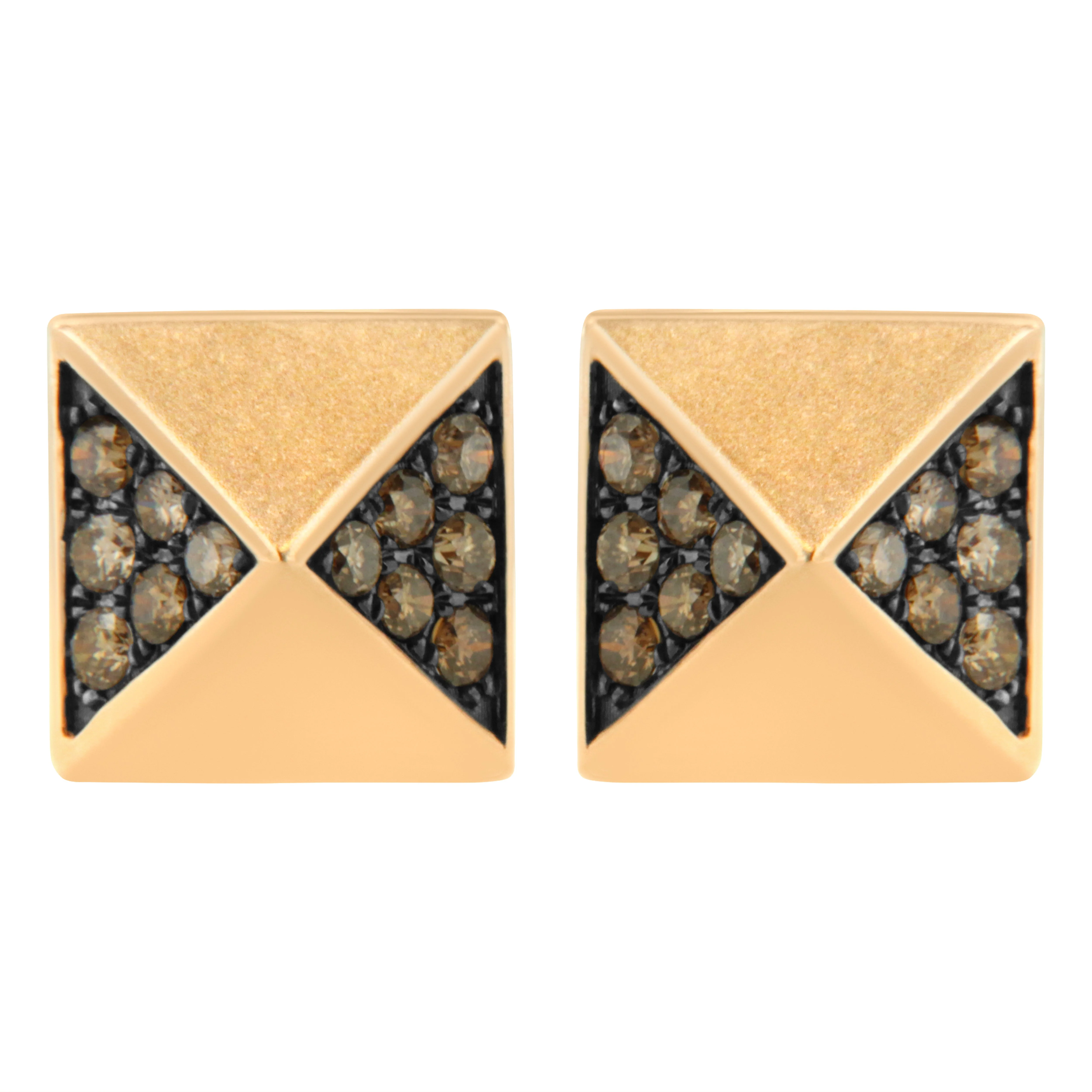 14K Rose Gold 1/4 Cttw Brown Diamond Pyramid Stud Earring (Brown Color, SI1-SI2 Clarity) - Image 5