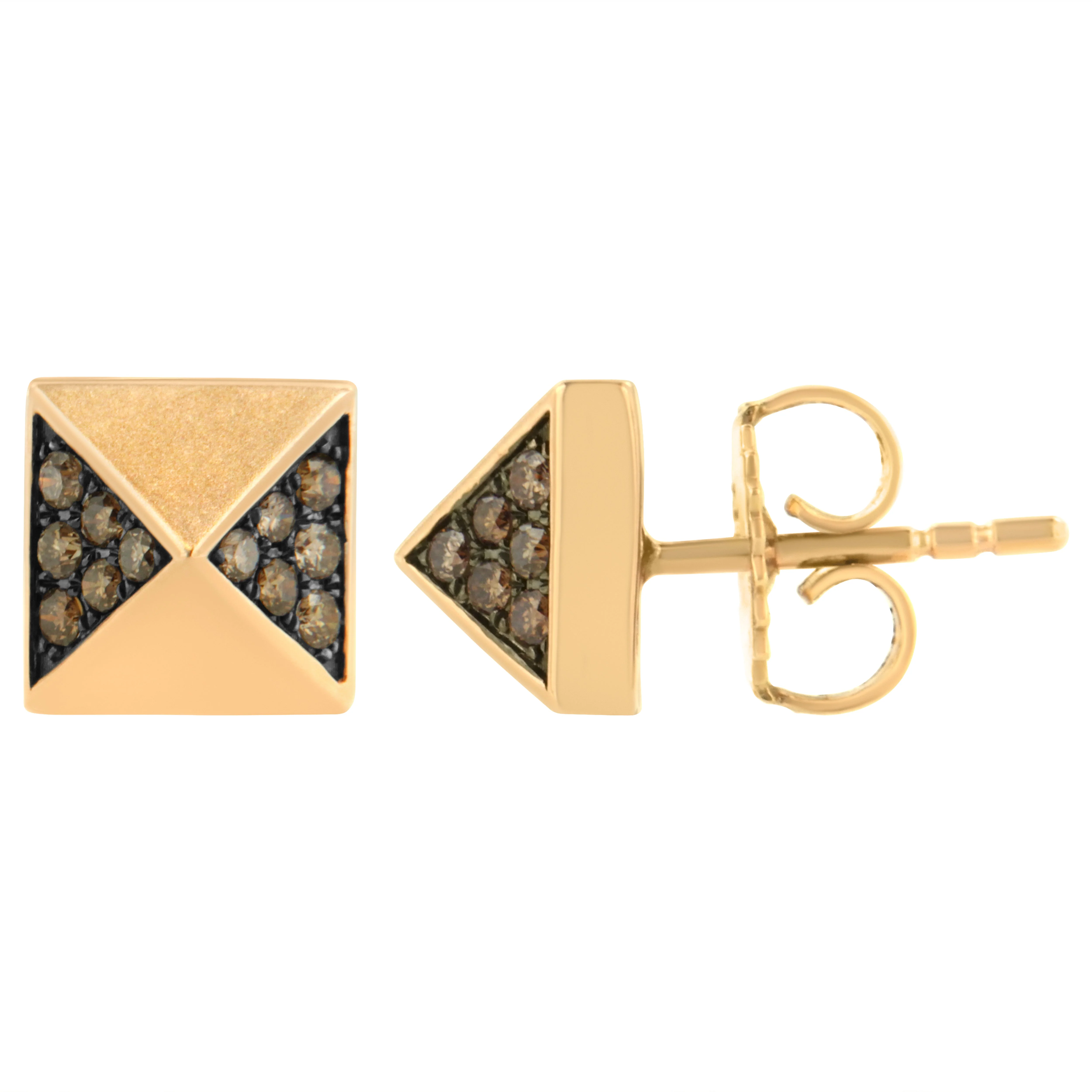 14K Rose Gold 1/4 Cttw Brown Diamond Pyramid Stud Earring (Brown Color, SI1-SI2 Clarity) - Image 6