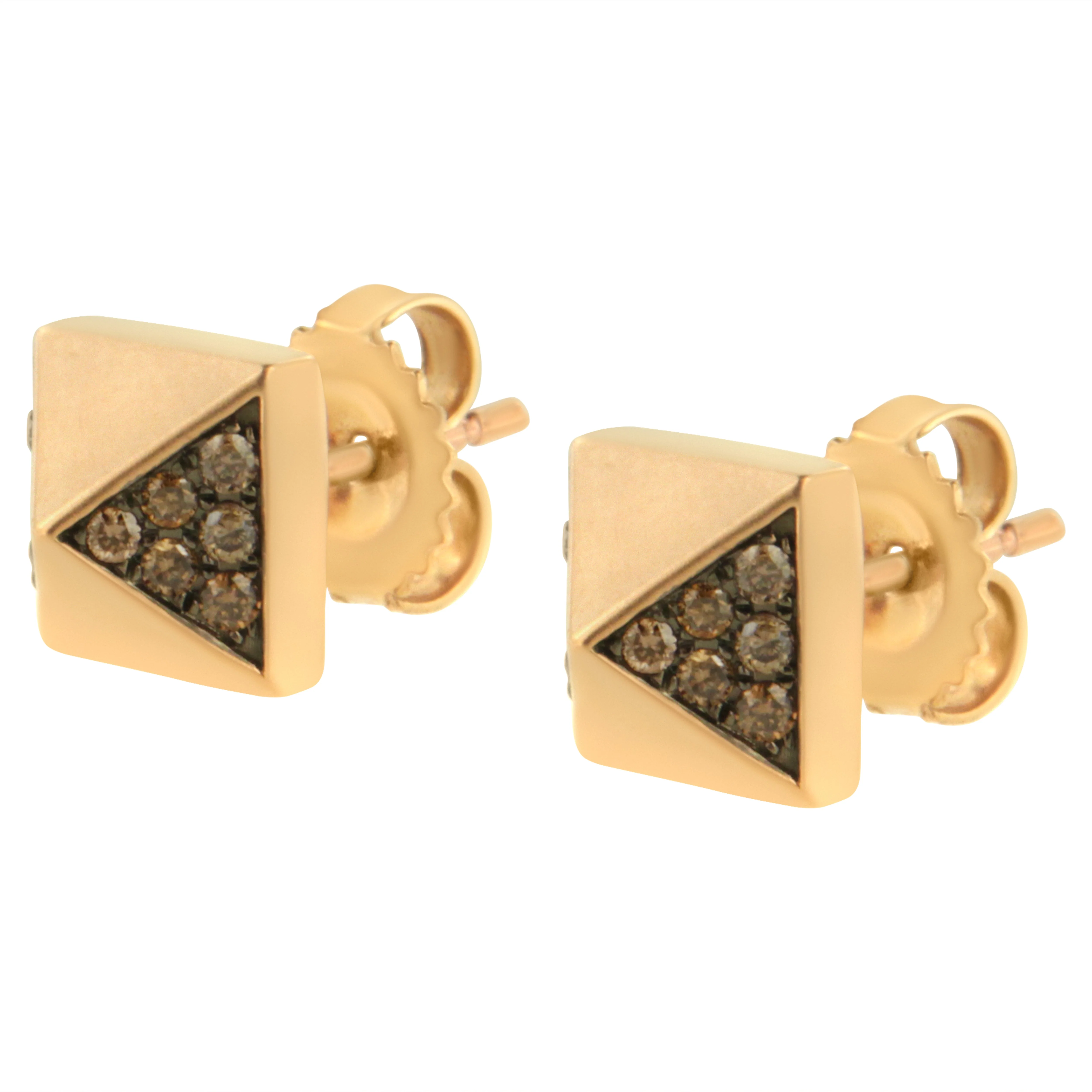 14K Rose Gold 1/4 Cttw Brown Diamond Pyramid Stud Earring (Brown Color, SI1-SI2 Clarity) - Image 8