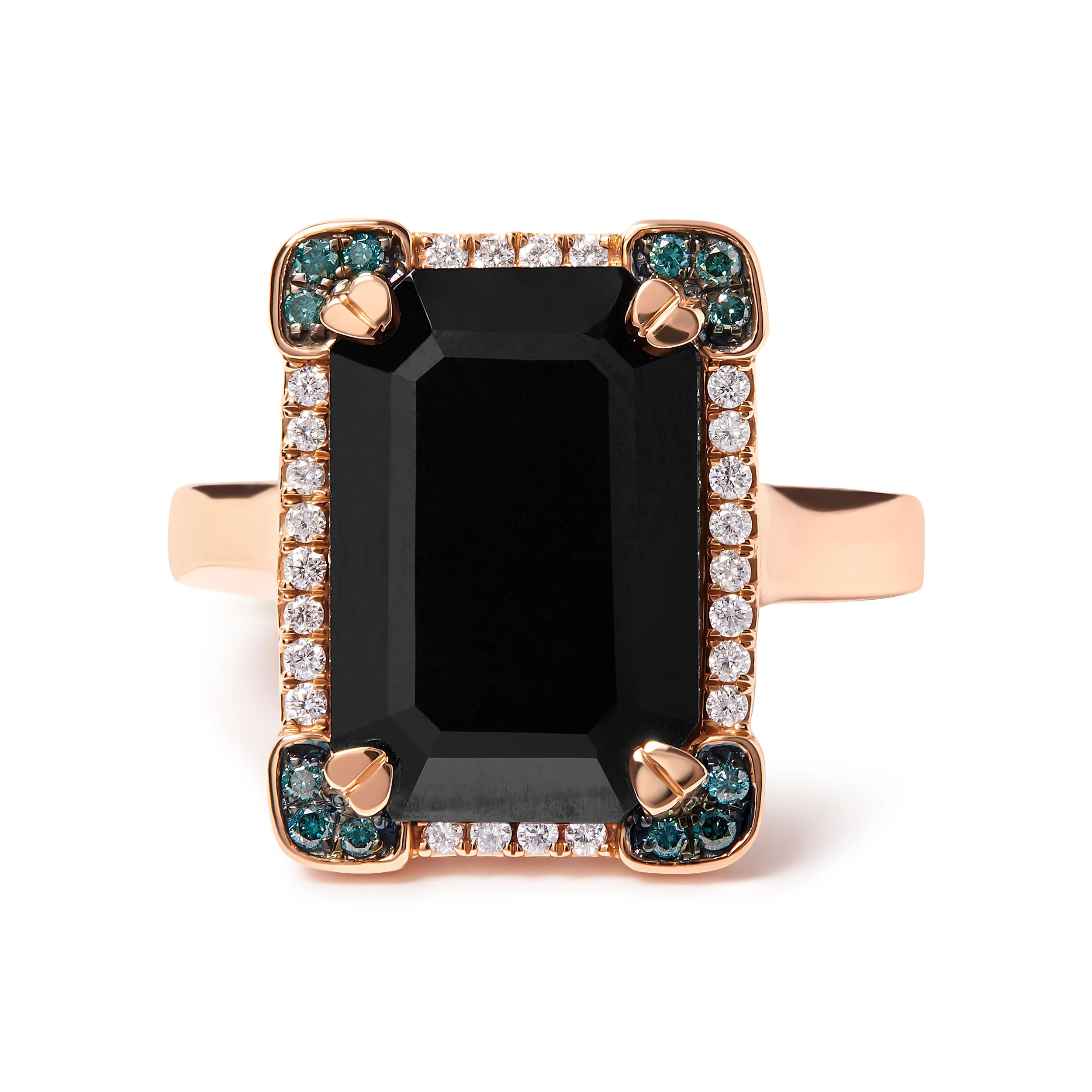 14K Rose Gold 15x10 MM Emerald-Cut Black Onyx and 1/5 Cttw Blue and White Diamond Halo Cocktail Ring (G-H Color, SI1-SI2 Clarity)- Size 7 - Image 4