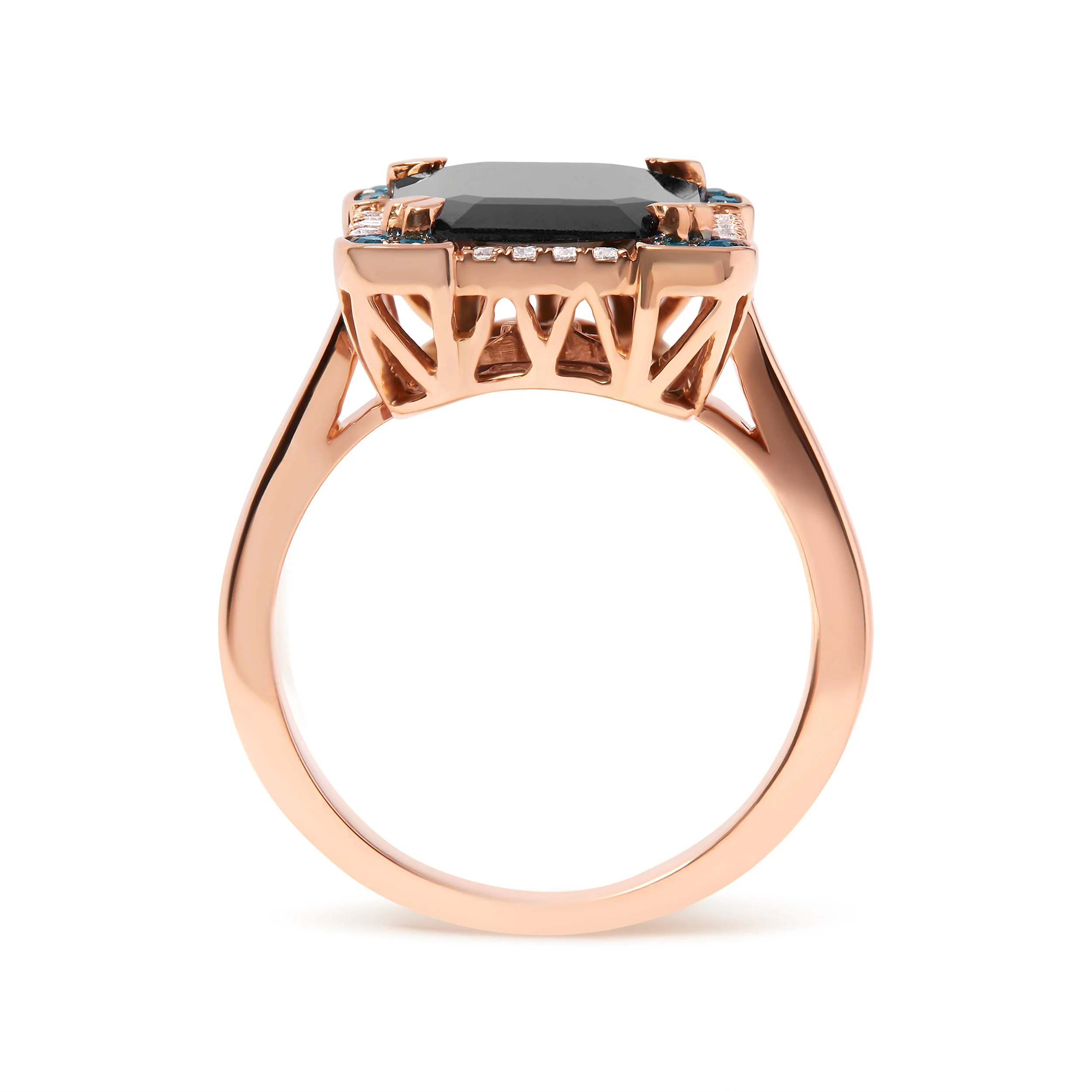 14K Rose Gold 15x10 MM Emerald-Cut Black Onyx and 1/5 Cttw Blue and White Diamond Halo Cocktail Ring (G-H Color, SI1-SI2 Clarity)- Size 7 - Image 6