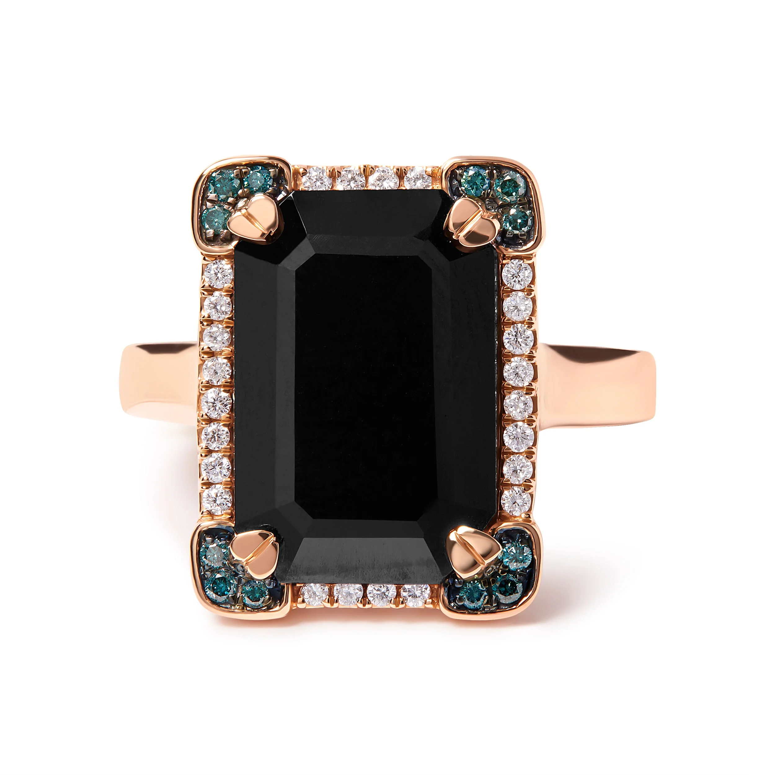 14K Rose Gold 15x10 MM Emerald-Cut Black Onyx and 1/5 Cttw Blue and White Diamond Halo Cocktail Ring (G-H Color, SI1-SI2 Clarity)- Size 7 - Image 8