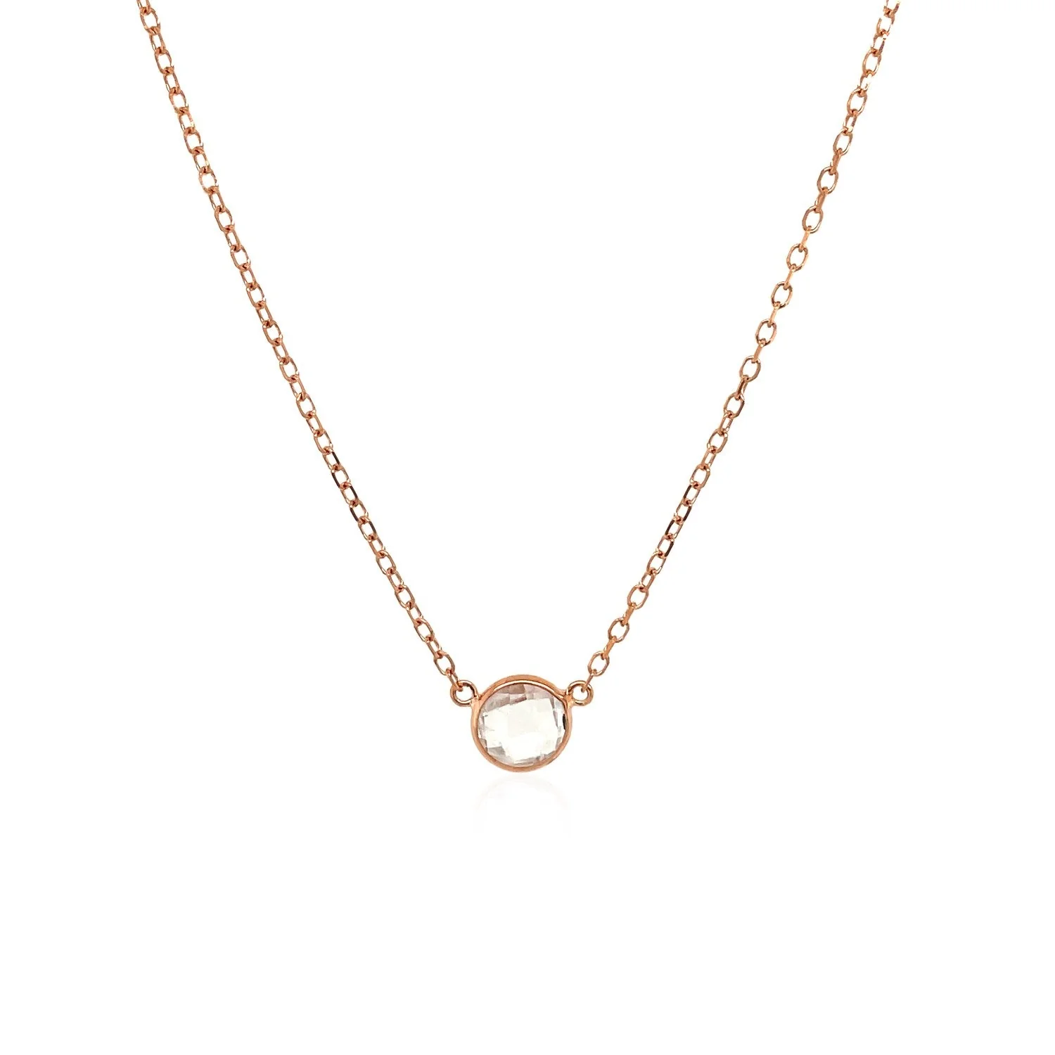14k Rose Gold 17 inch Necklace with Round White Topaz - Image 7