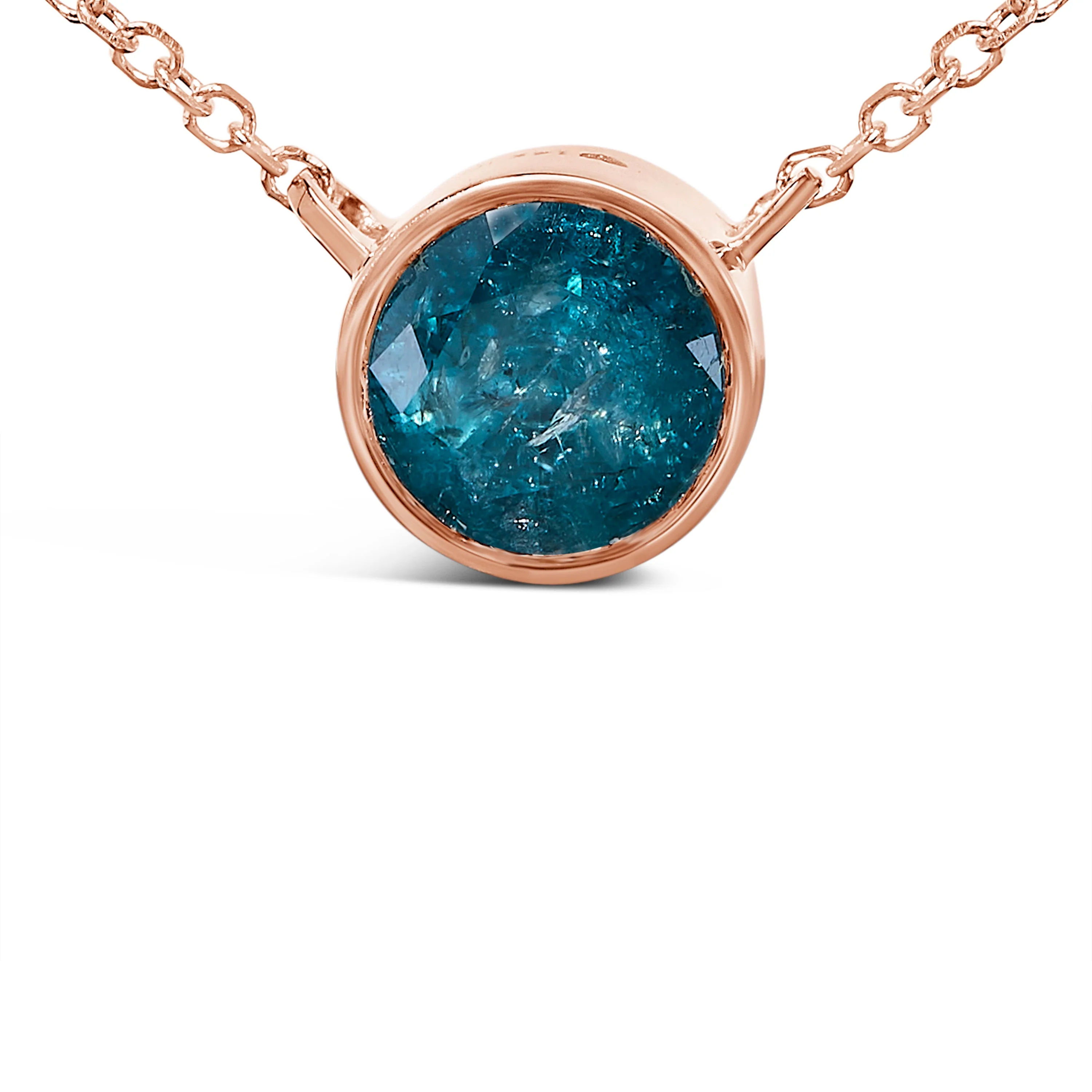 14K Rose Gold 2.0 Cttw Bezel Set Blue Diamond Solitaire Pendant Necklace - 18" Inches - Image 2