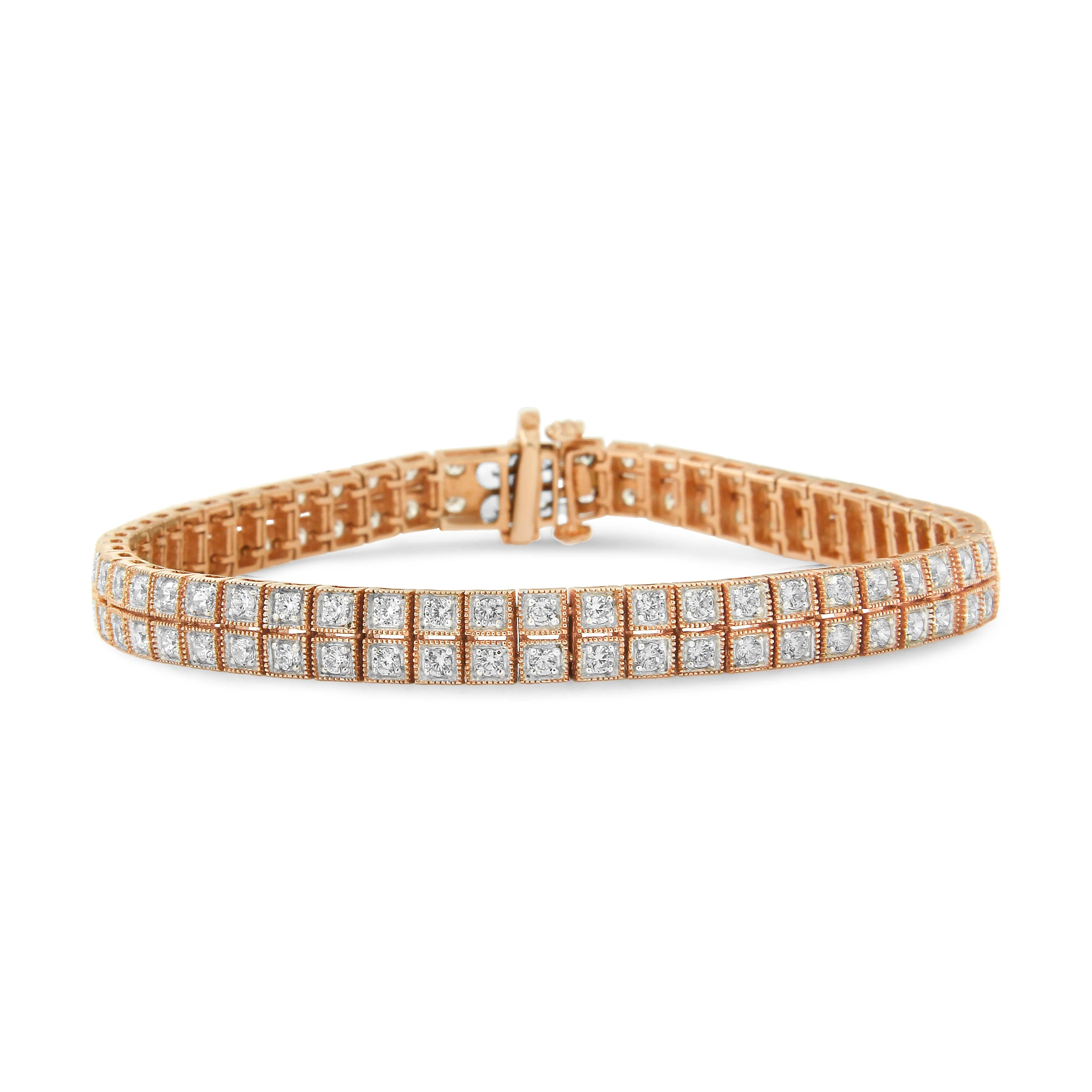 14K Rose Gold 3.0 Cttw Lab Grown Diamond Two Row Milgrain 7" Inch Tennis Bracelet (G-H Color, VS2-SI1 Clarity) - Image 2
