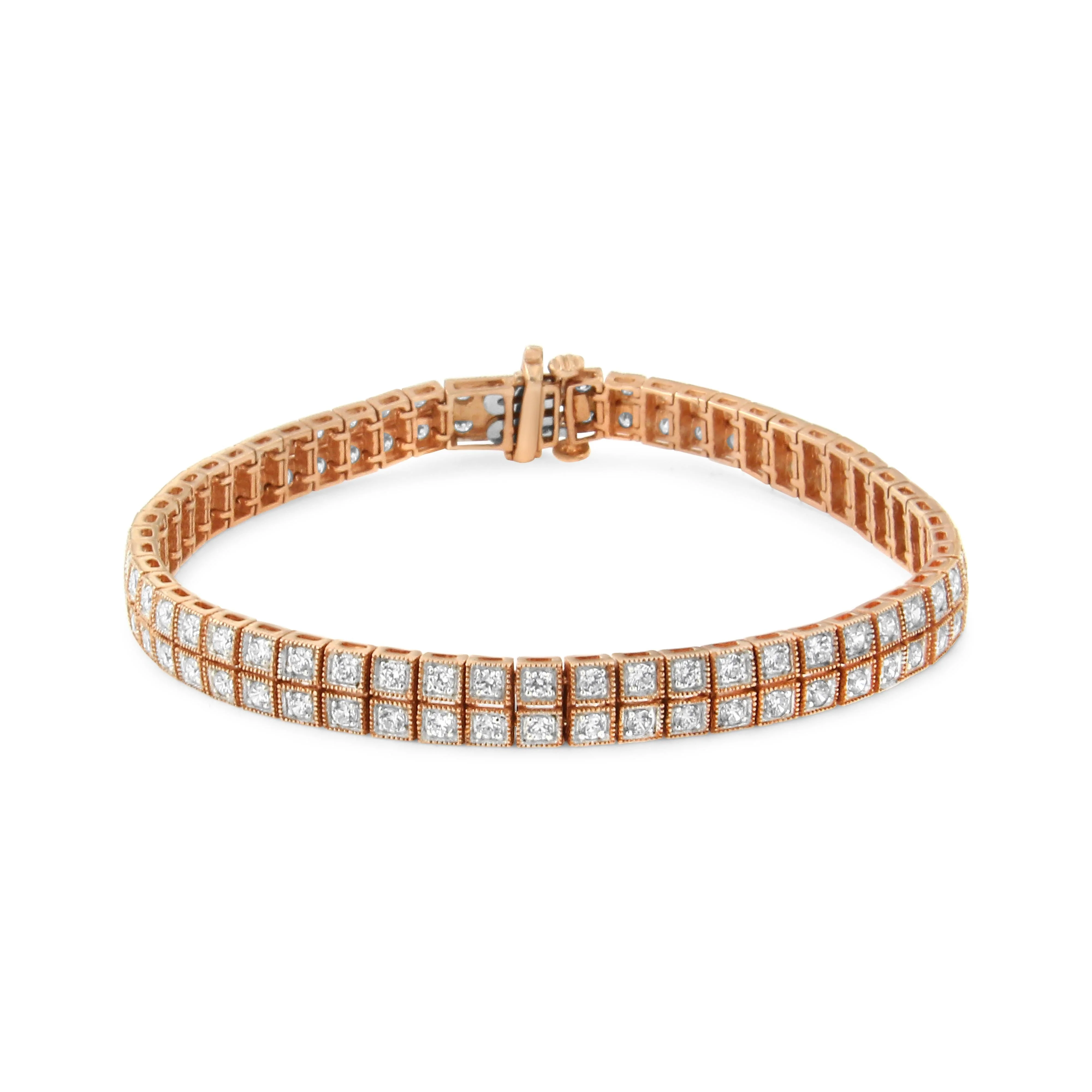 14K Rose Gold 3.0 Cttw Lab Grown Diamond Two Row Milgrain 7" Inch Tennis Bracelet (G-H Color, VS2-SI1 Clarity) - Image 3
