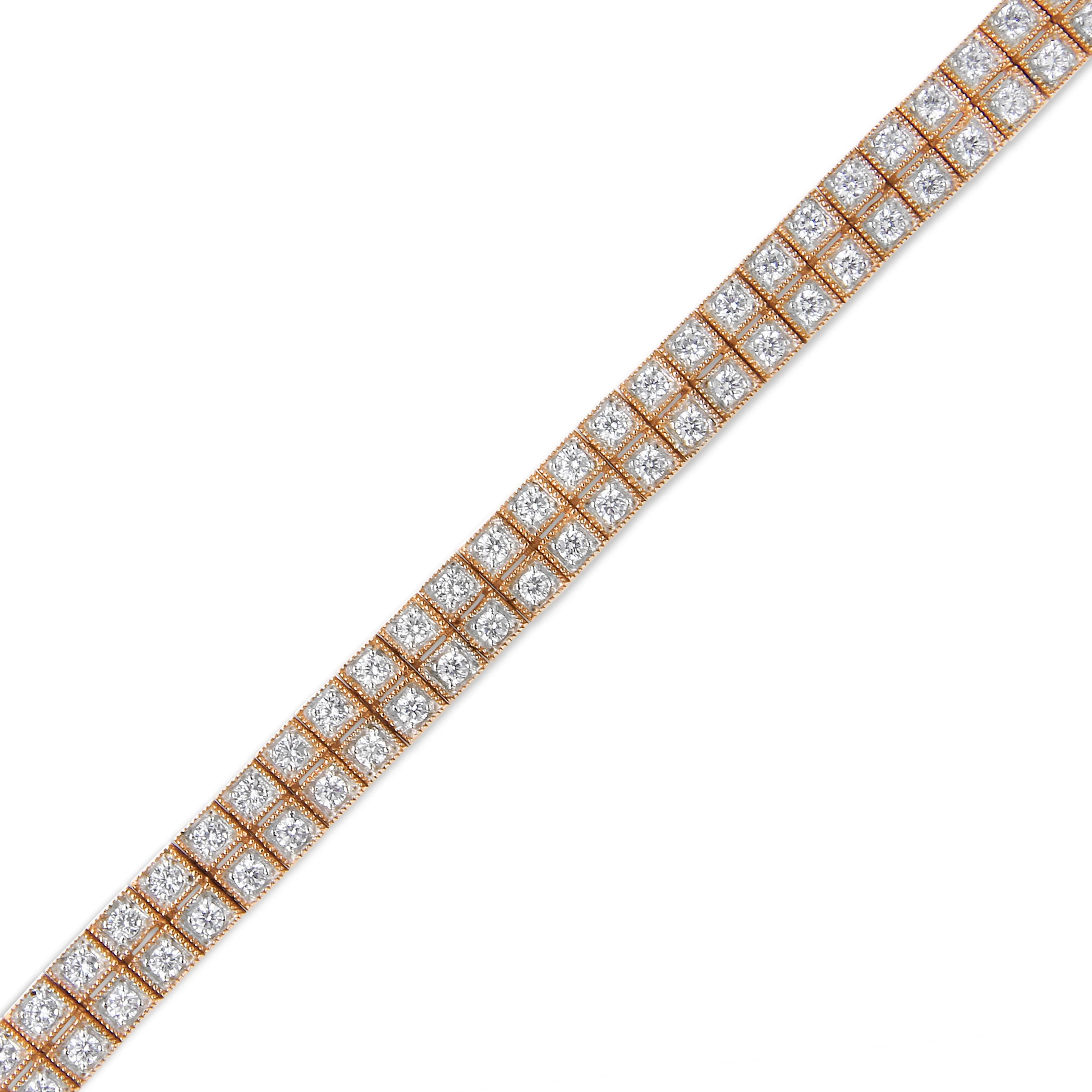 14K Rose Gold 3.0 Cttw Lab Grown Diamond Two Row Milgrain 7" Inch Tennis Bracelet (G-H Color, VS2-SI1 Clarity) - Image 4