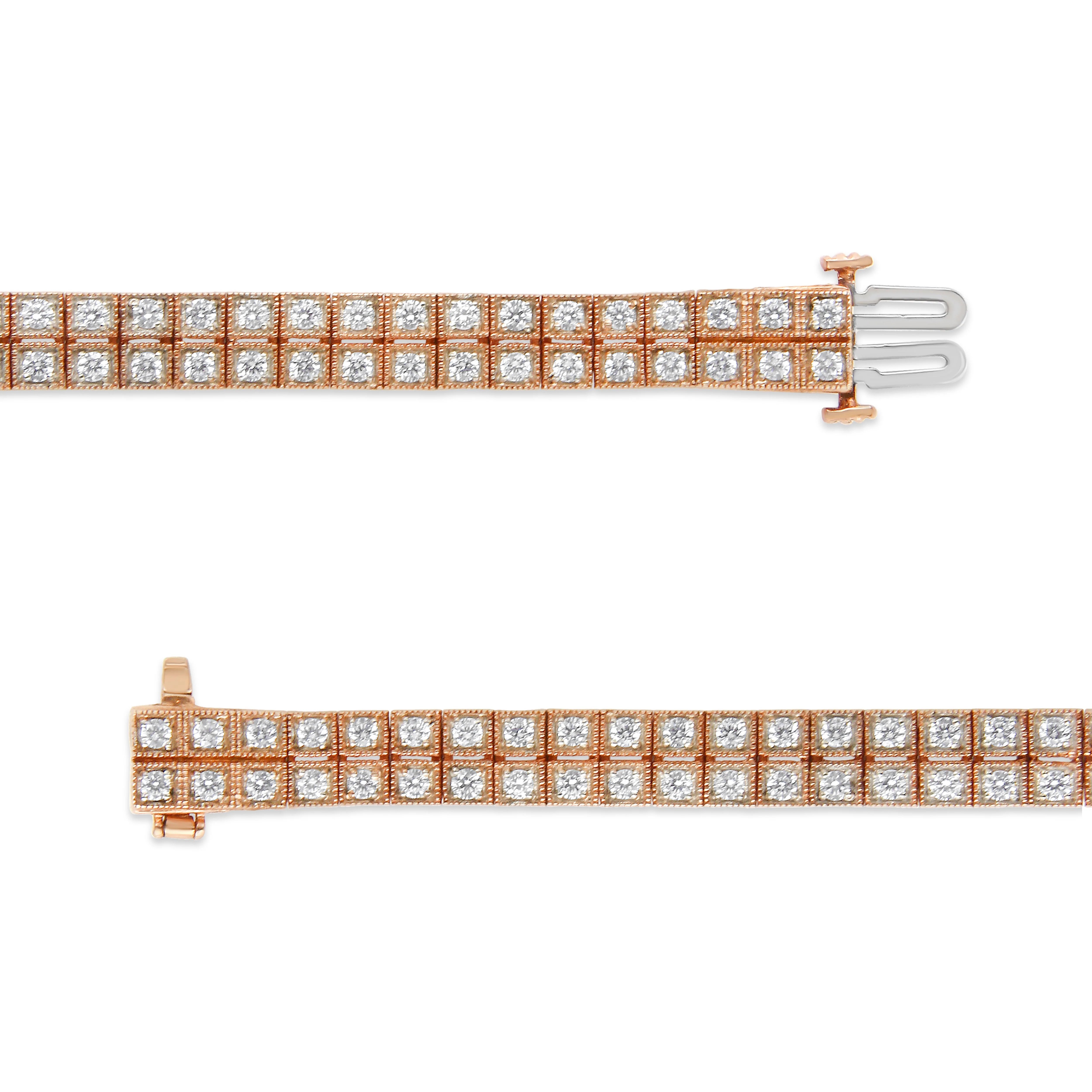 14K Rose Gold 3.0 Cttw Lab Grown Diamond Two Row Milgrain 7" Inch Tennis Bracelet (G-H Color, VS2-SI1 Clarity) - Image 9