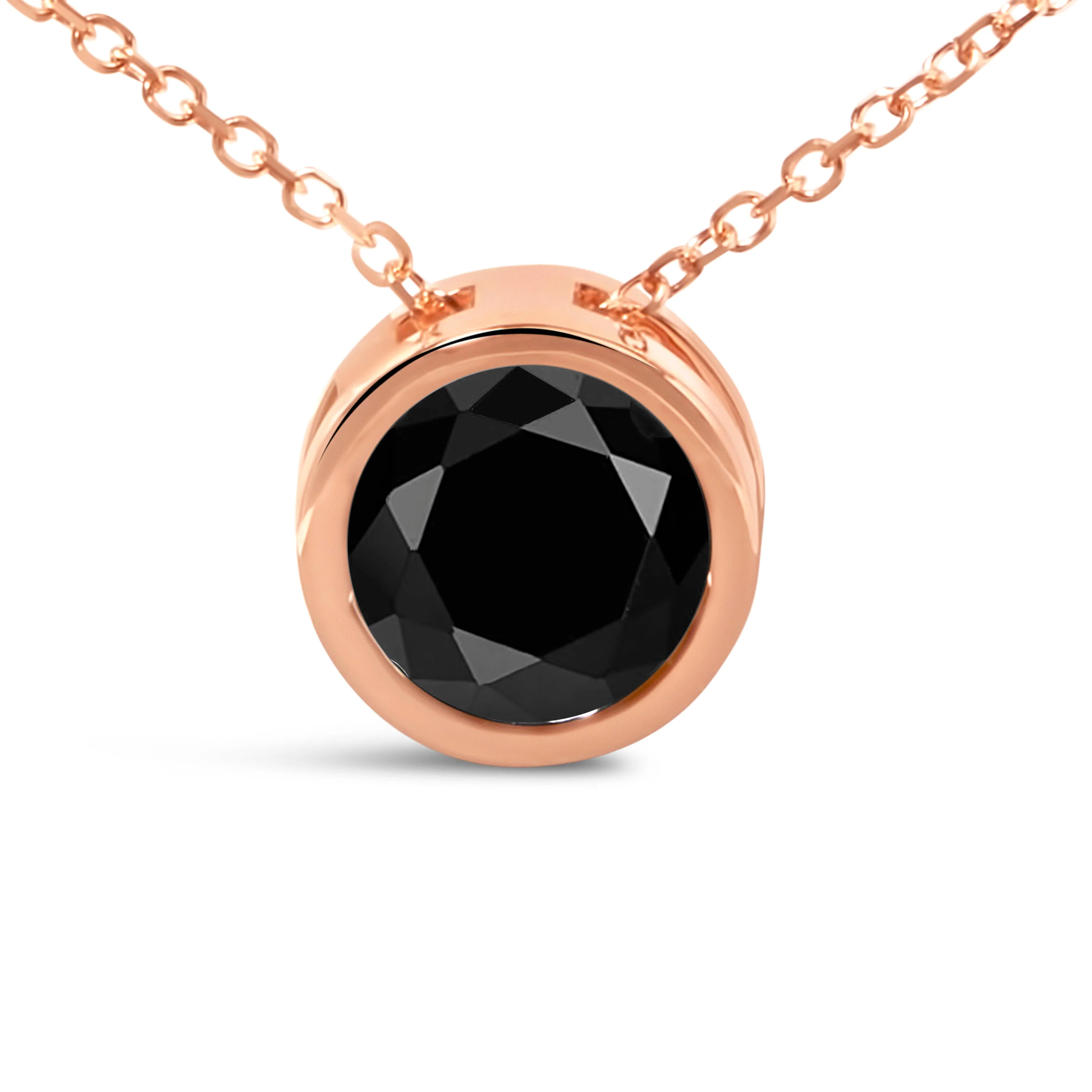 14K Rose Gold 3 1/2 Cttw Bezel-Set Black Round Diamond Solitaire Pendant Necklace (Black Color, I2-I3 Clarity) - 18" - Image 2