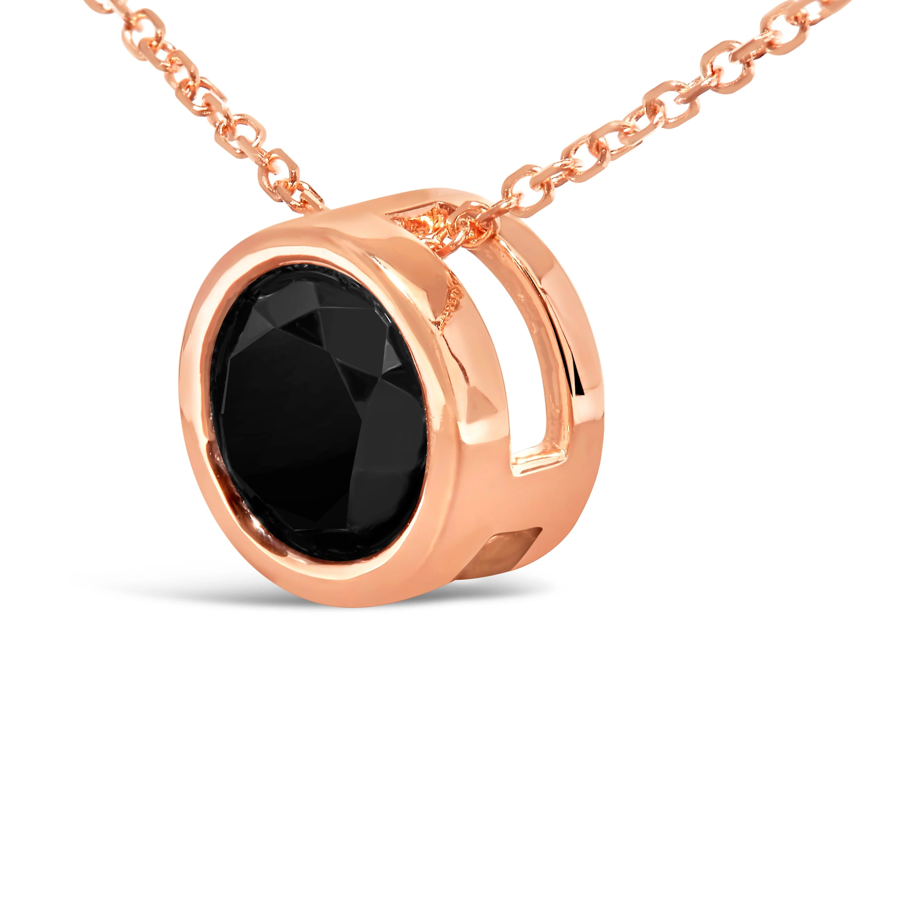 14K Rose Gold 3 1/2 Cttw Bezel-Set Black Round Diamond Solitaire Pendant Necklace (Black Color, I2-I3 Clarity) - 18" - Image 3