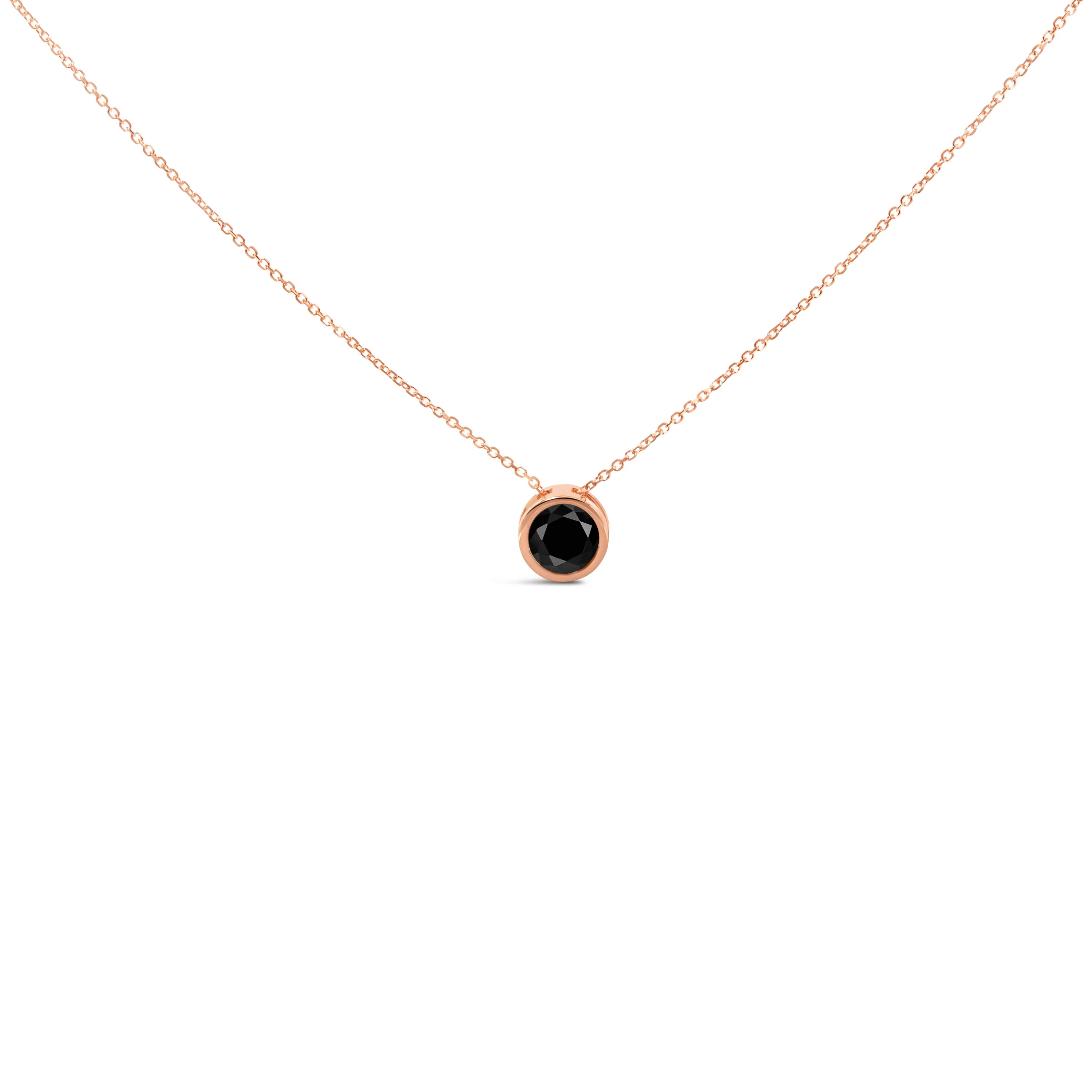 14K Rose Gold 3 1/2 Cttw Bezel-Set Black Round Diamond Solitaire Pendant Necklace (Black Color, I2-I3 Clarity) - 18" - Image 4