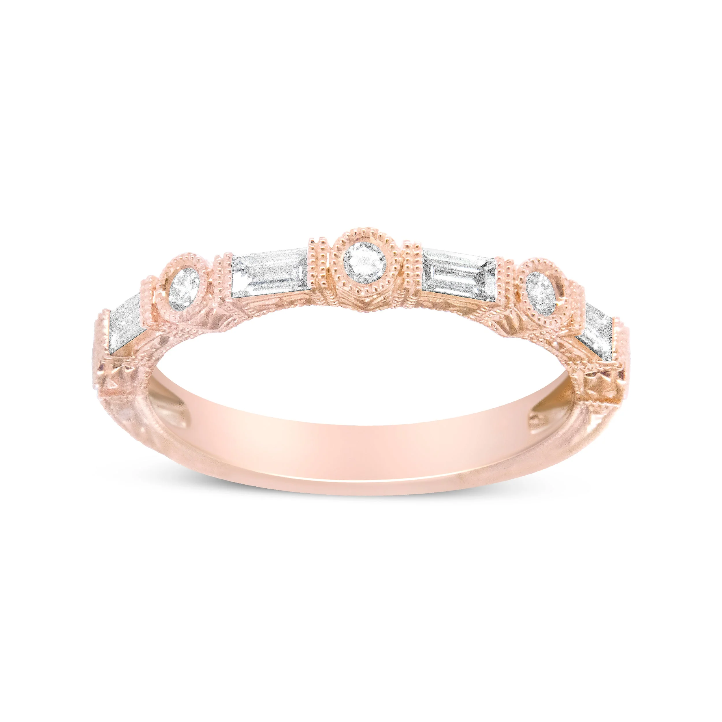 14K Rose Gold 3/8 Cttw Baguette and Round Diamond Bridal Band - (H-I Color, VS1-VS2 Clarity) - Size 6.75 - Image 2