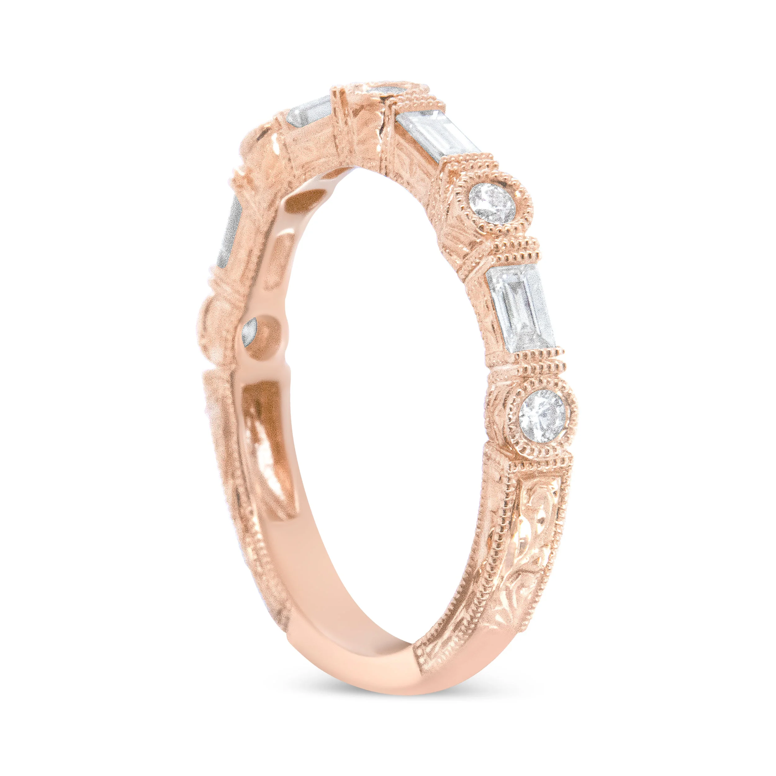 14K Rose Gold 3/8 Cttw Baguette and Round Diamond Bridal Band - (H-I Color, VS1-VS2 Clarity) - Size 6.75 - Image 4