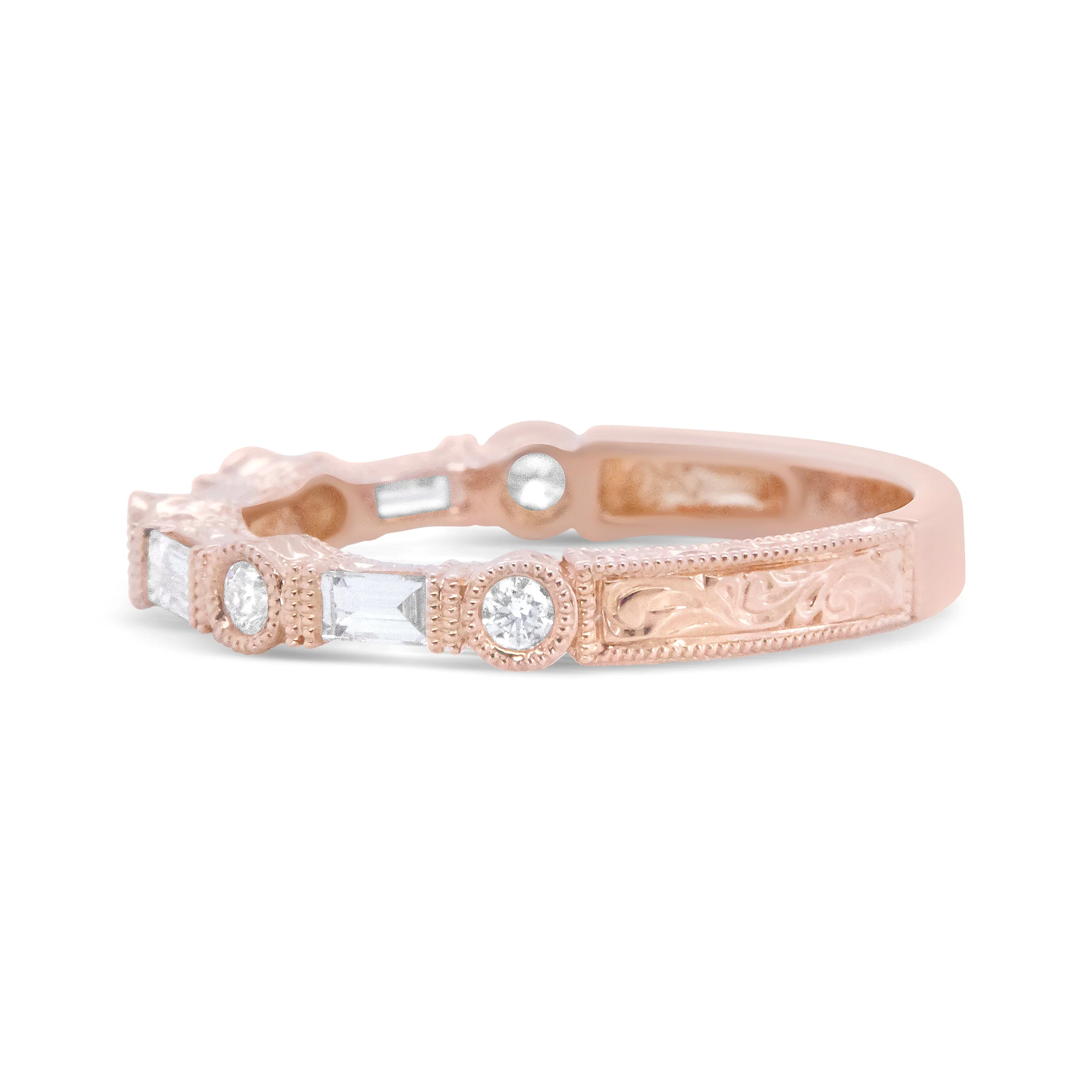 14K Rose Gold 3/8 Cttw Baguette and Round Diamond Bridal Band - (H-I Color, VS1-VS2 Clarity) - Size 6.75 - Image 5