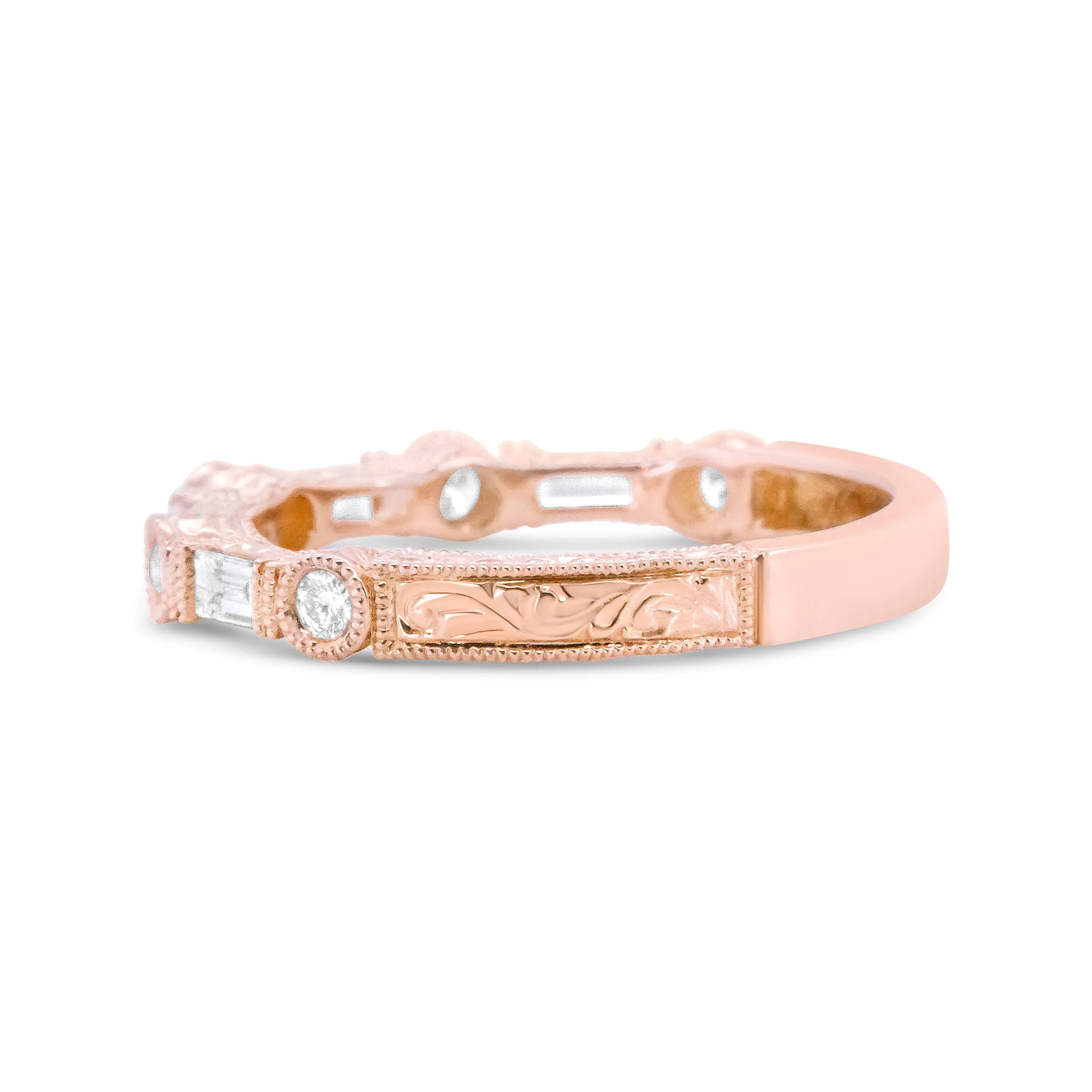 14K Rose Gold 3/8 Cttw Baguette and Round Diamond Bridal Band - (H-I Color, VS1-VS2 Clarity) - Size 6.75 - Image 6
