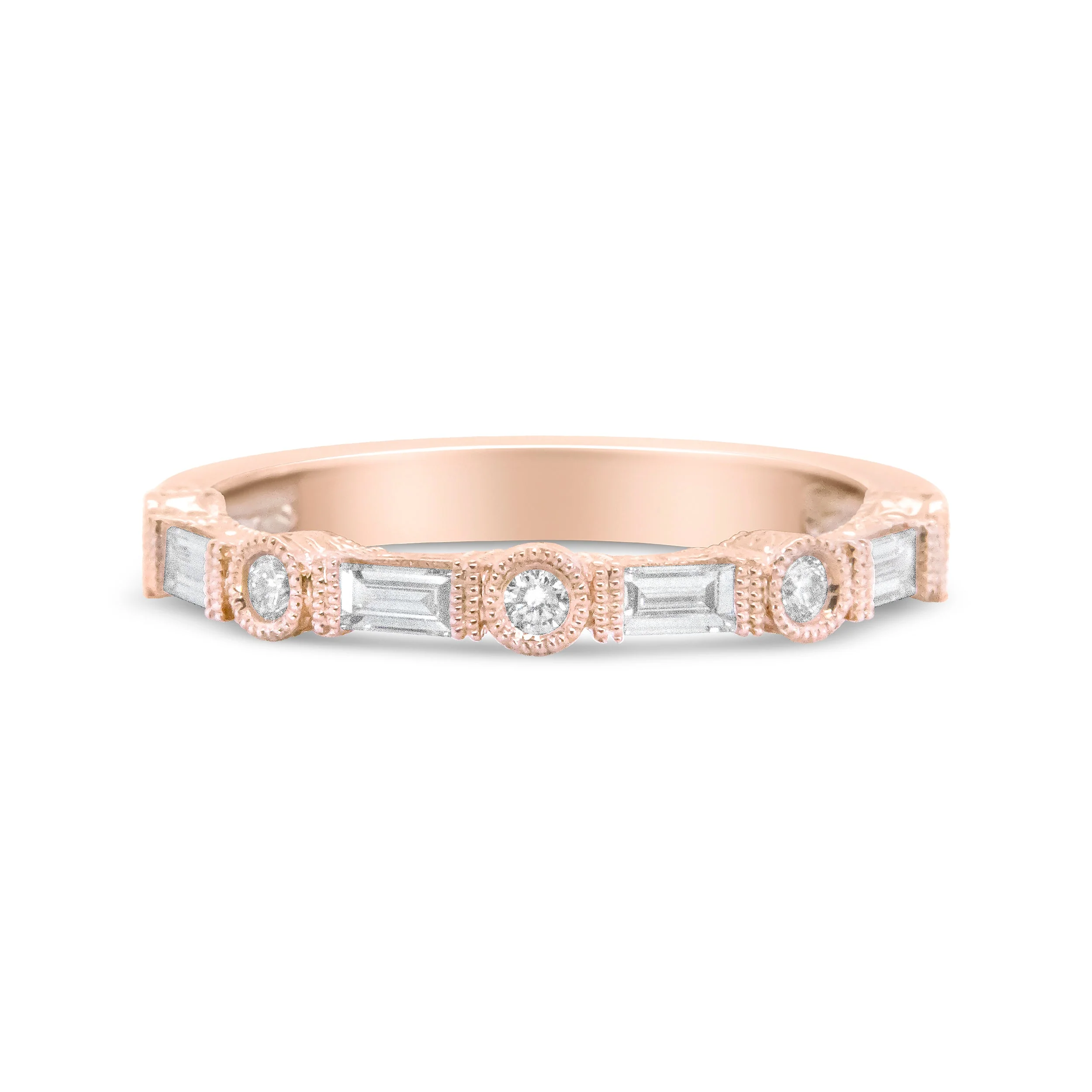 14K Rose Gold 3/8 Cttw Baguette and Round Diamond Bridal Band - (H-I Color, VS1-VS2 Clarity) - Size 6.75 - Image 7