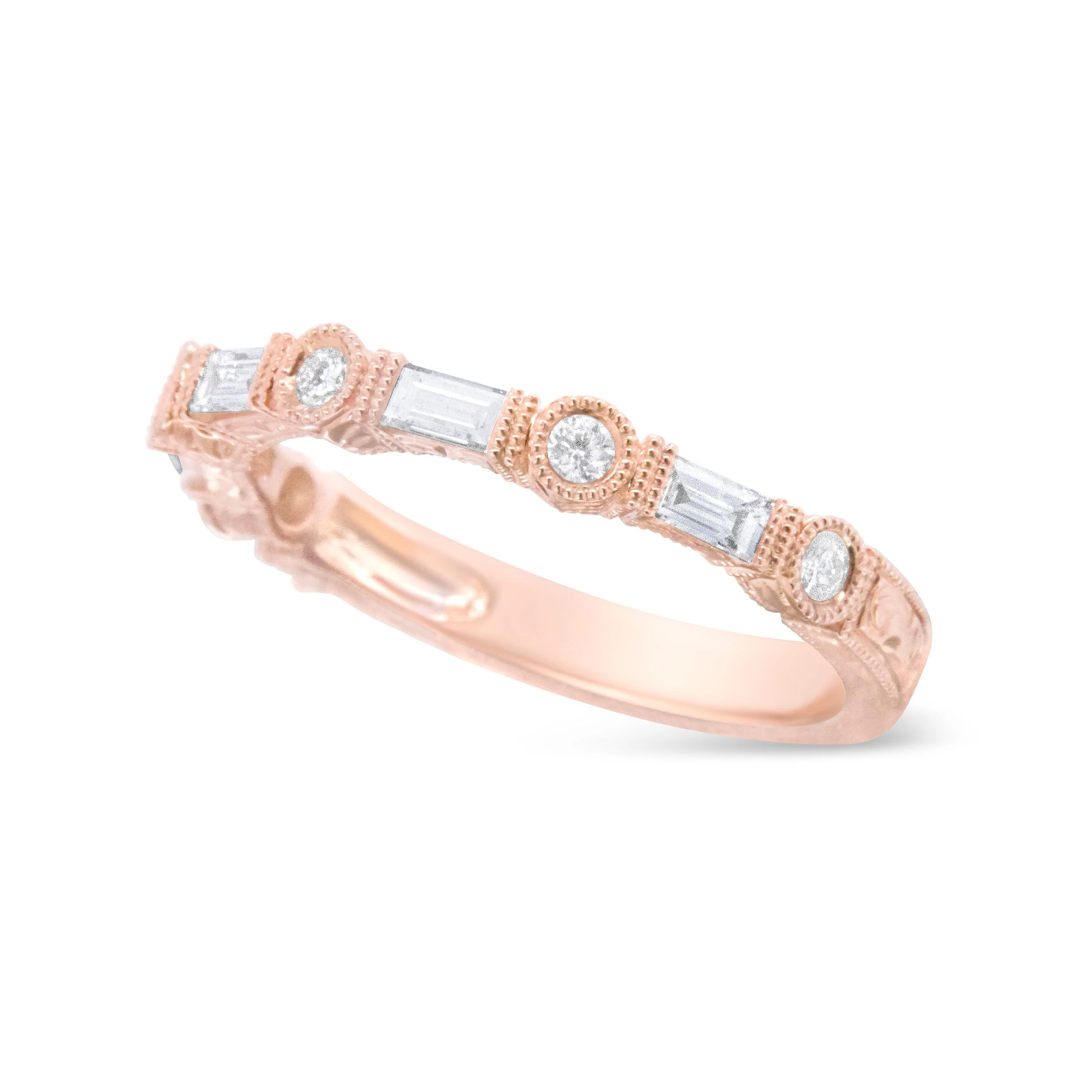 14K Rose Gold 3/8 Cttw Baguette and Round Diamond Bridal Band - (H-I Color, VS1-VS2 Clarity) - Size 6.75 - Image 9