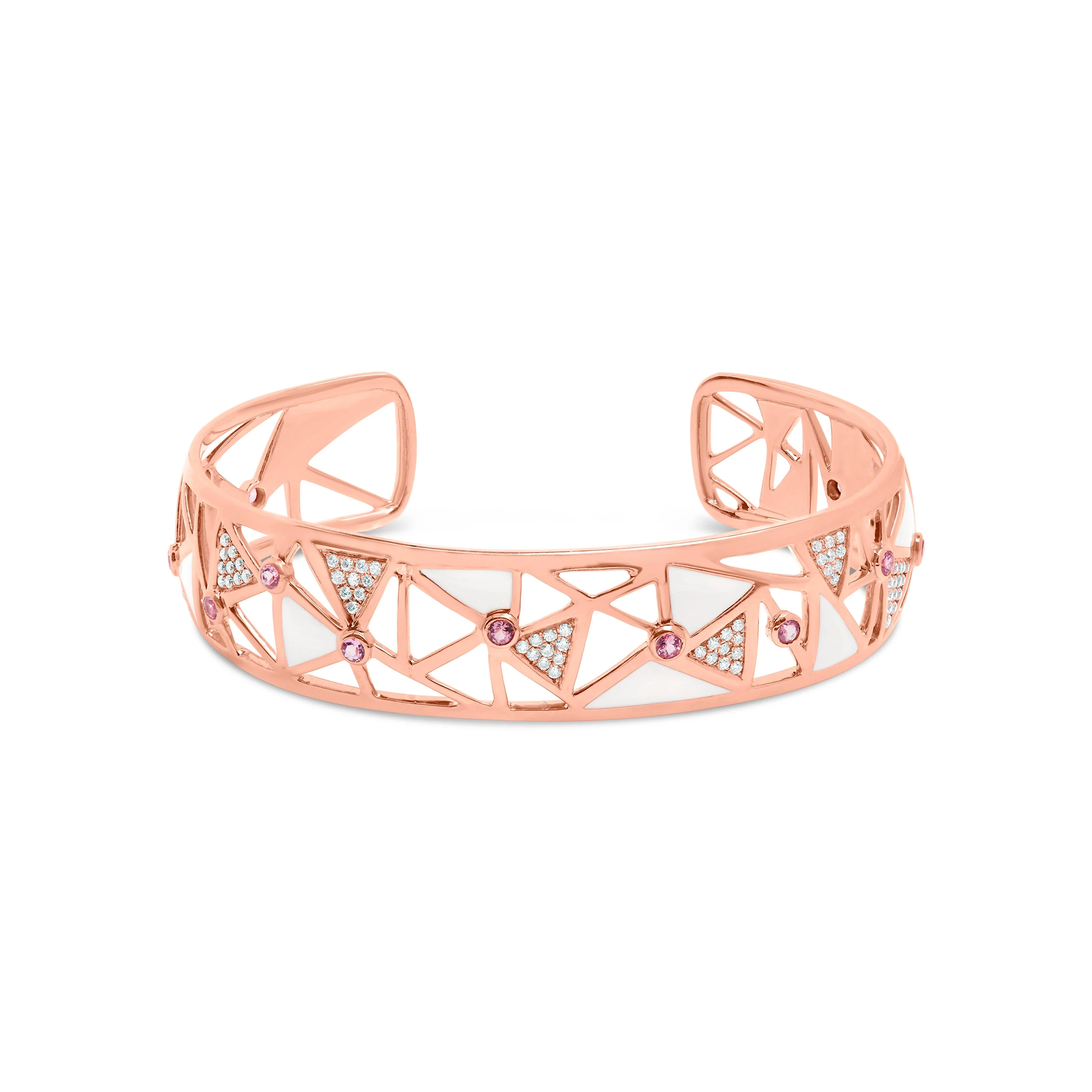 14K Rose Gold 5/8 Cttw Diamond with Pink Tourmaline Open Cuff Bangle with White Enamel (G-H Color, SI1-SI2 Clarity) - 7" - Image 5