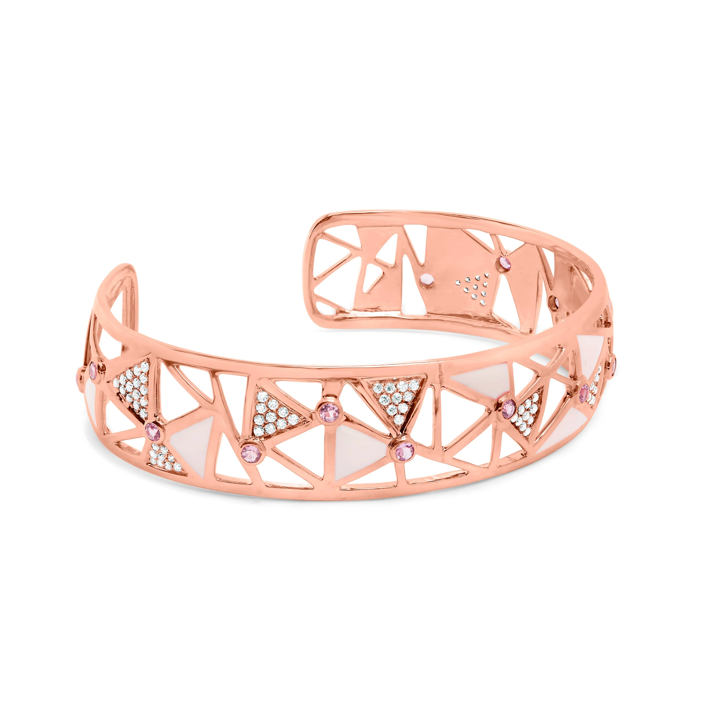 14K Rose Gold 5/8 Cttw Diamond with Pink Tourmaline Open Cuff Bangle with White Enamel (G-H Color, SI1-SI2 Clarity) - 7" - Image 6